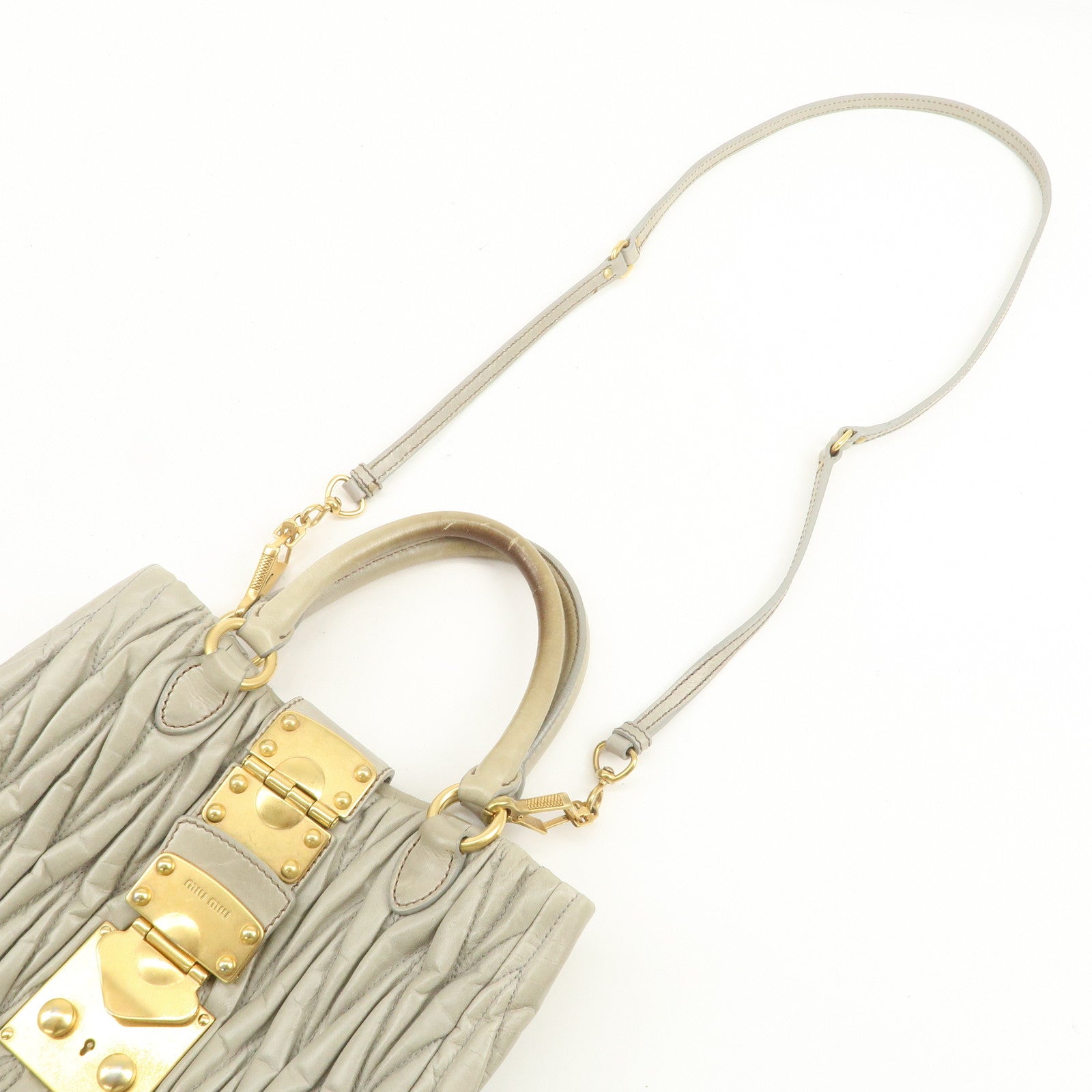 MIU MIU Matelasse Logo Leather 2Way Bag Hand Bag Light Green