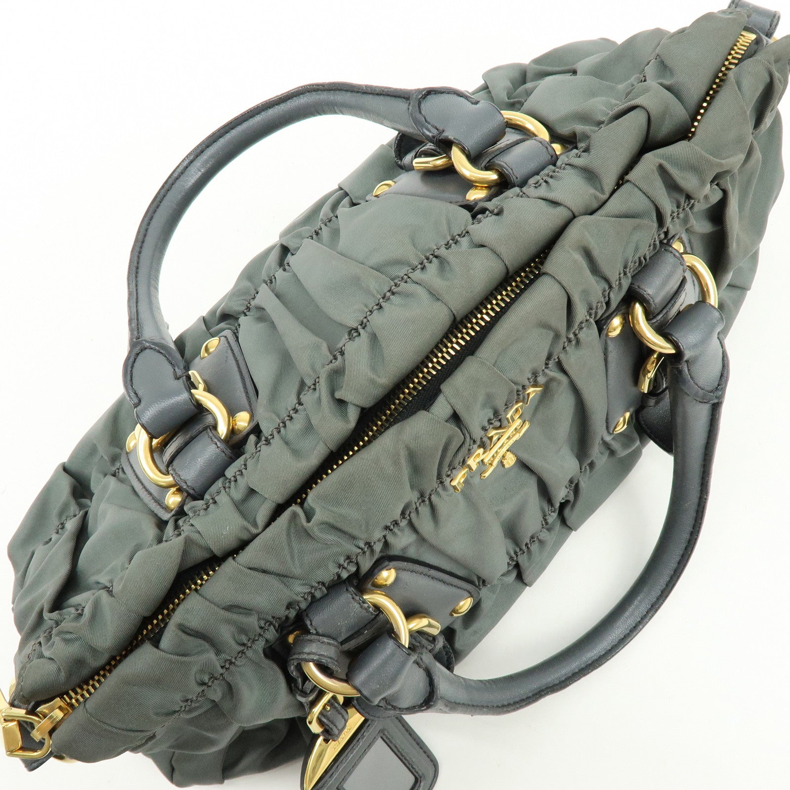 PRADA Nylon Leather 2Way Bag Hand Bag Shoulder Bag Gray BN1407