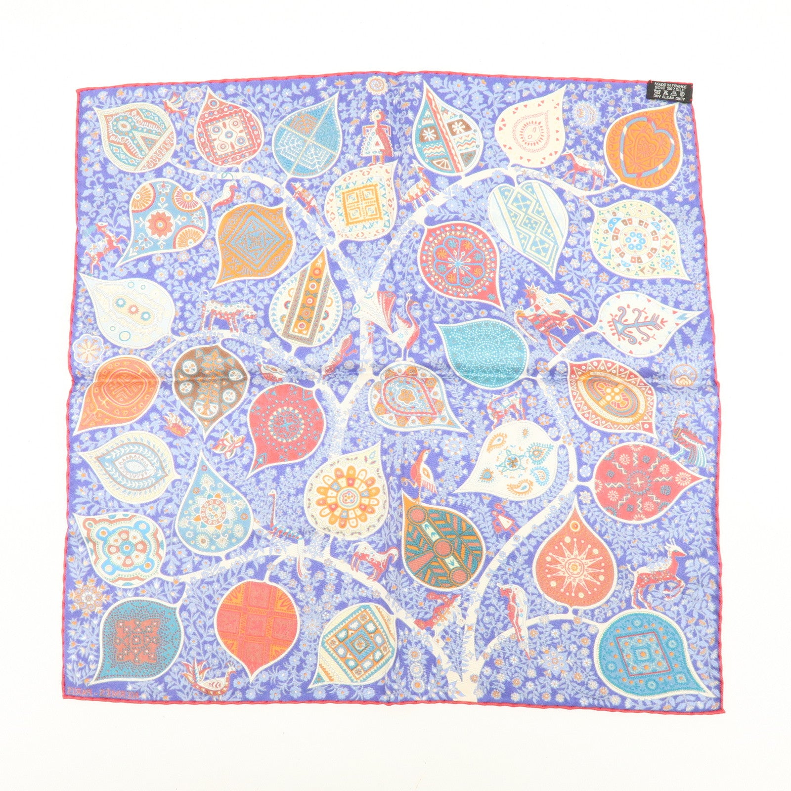 HERMES Carre 45 Silk 100% LArbre devie Scarf Blue Red Muticolor