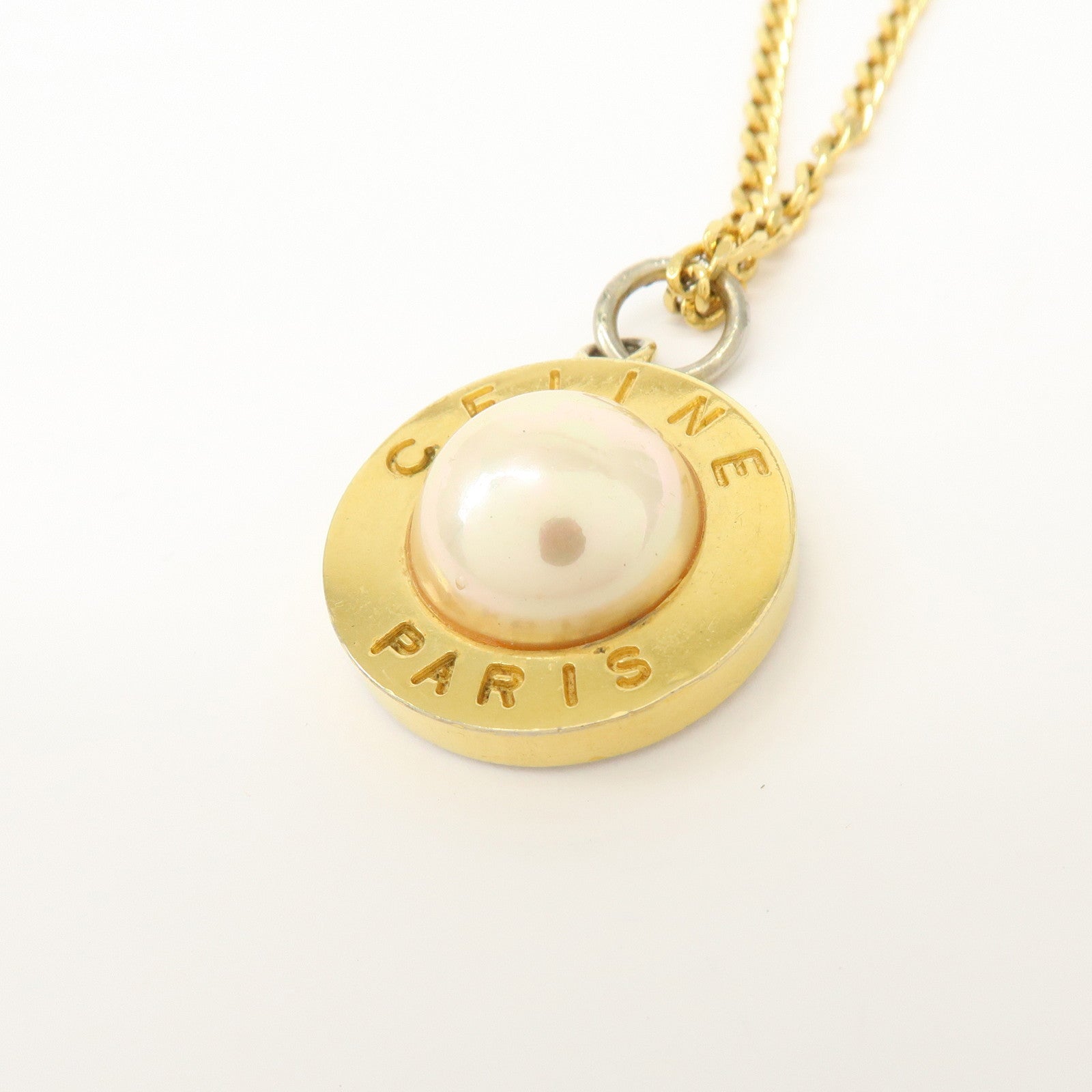 CELINE Gold Plated Imitation Pearl Necklace Gold