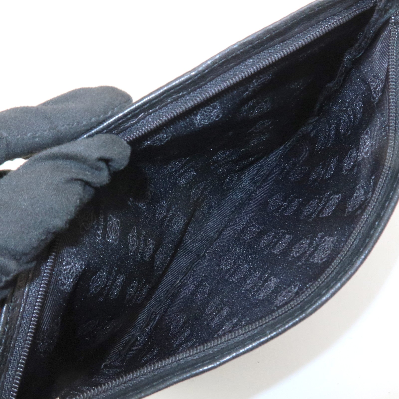 LOEWE Logo Fur Leather Cosmetic Pouch Black