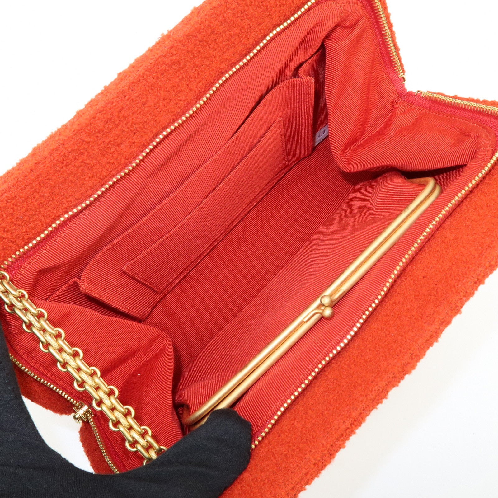 CHANEL COCO Mark Tweed Chain Shoulder Bag Hand Bag Red