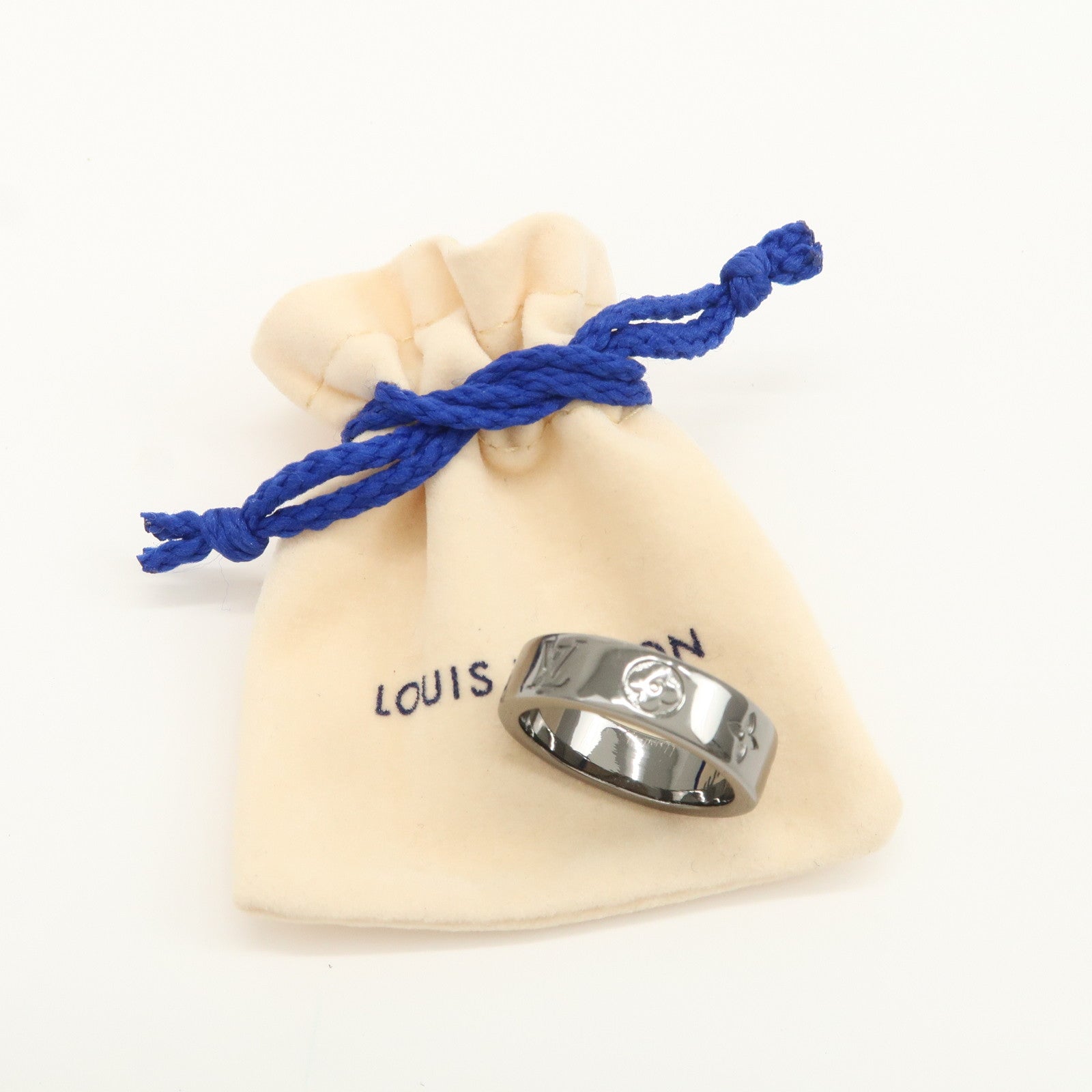 Louis Vuitton Monogram Mosaic Thin Ring Metal M Black Silver M1181