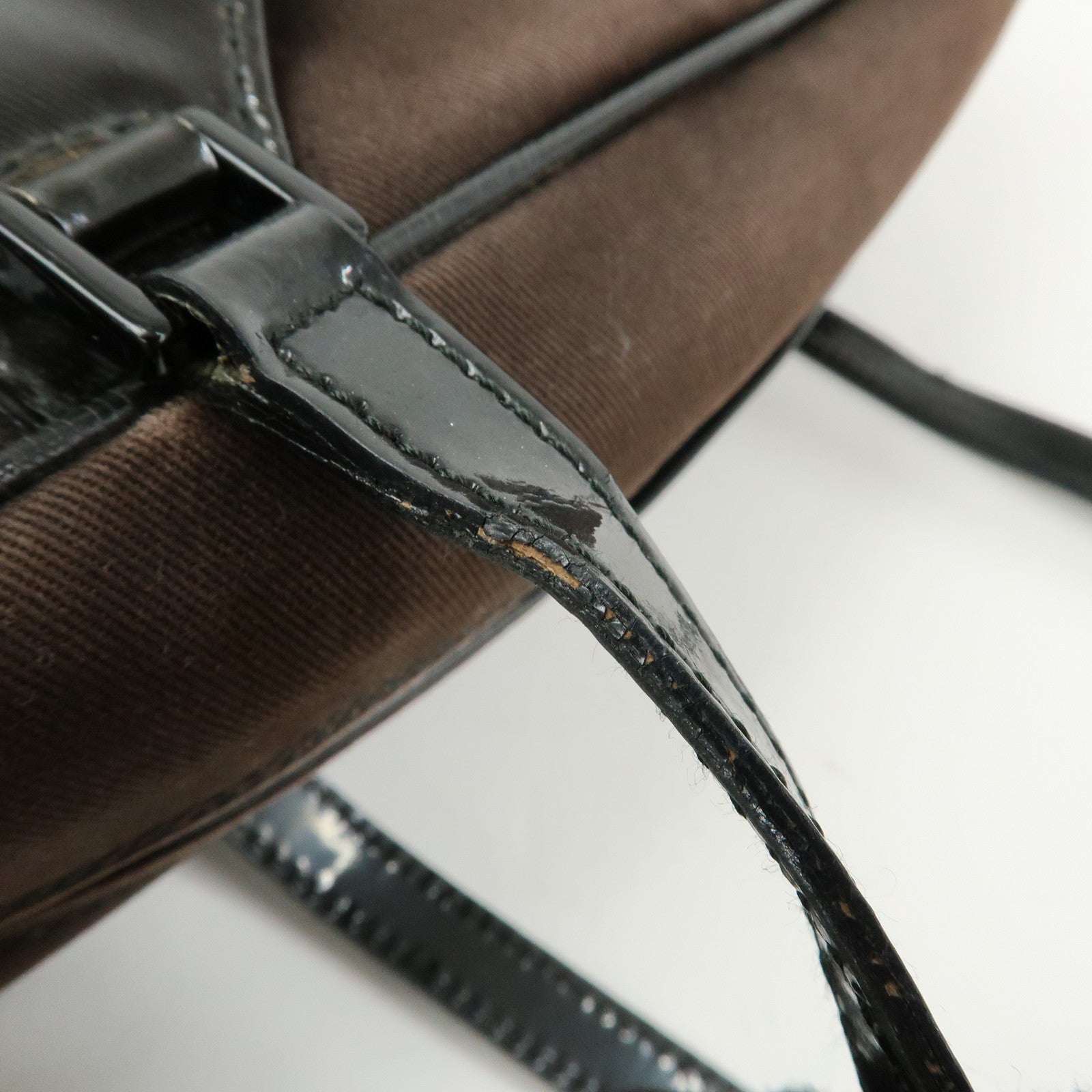 Christian Dior Canvas Patent Leather Boston Bag Hand Bag Brown