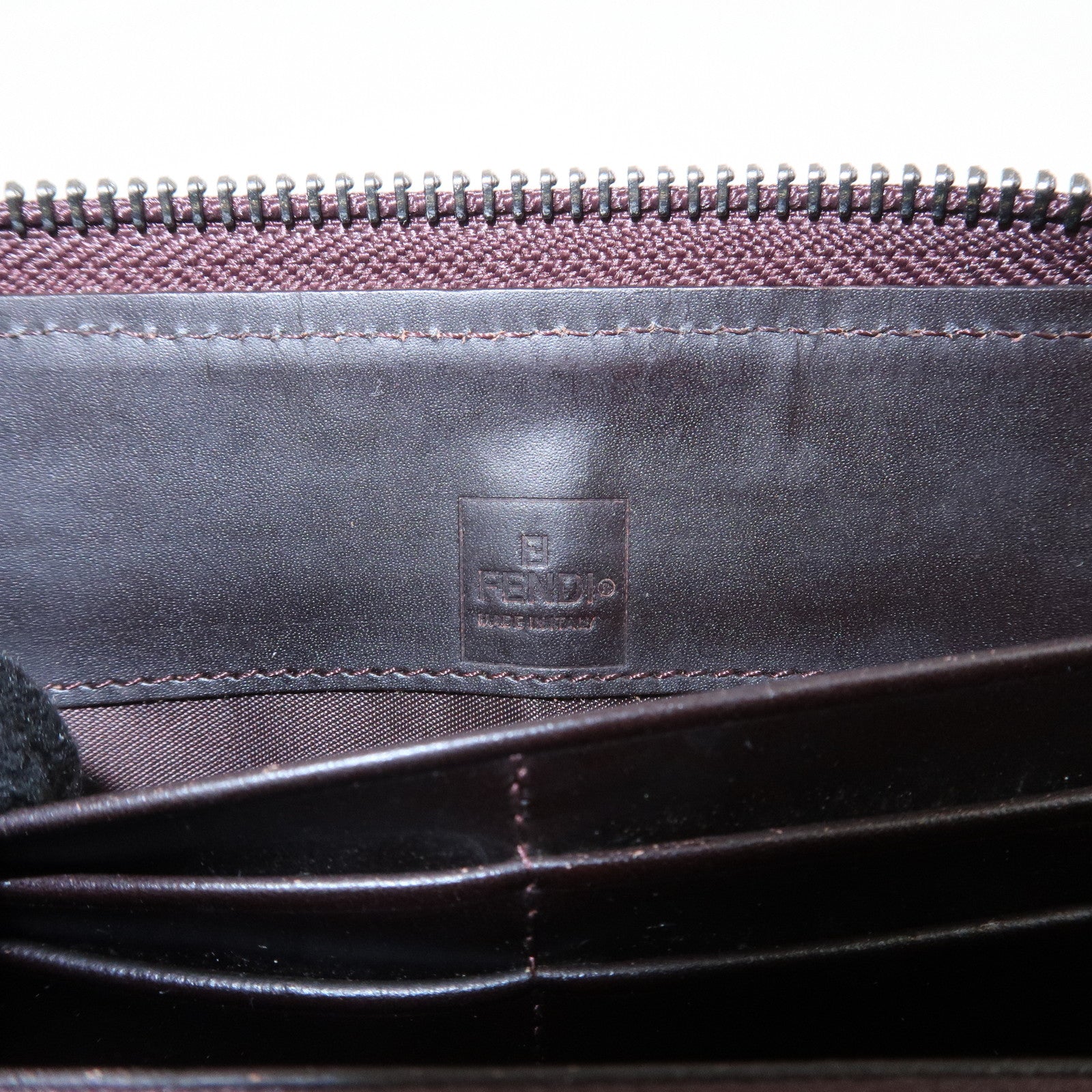 FENDI Zucchino Canvas Leather Round Zippy Long Wallet Brown 8M0024