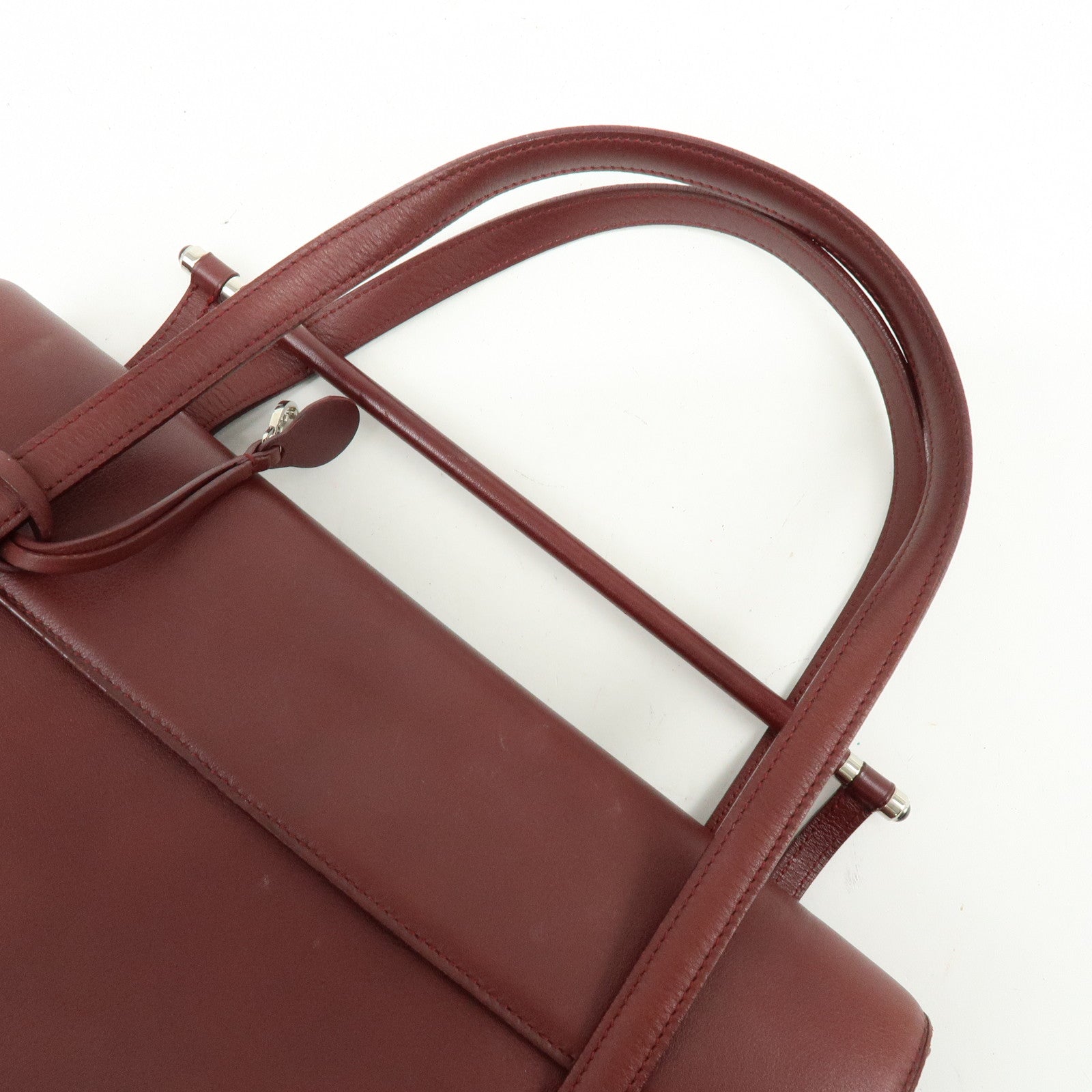 Cartier Cabochon Leather Hand Bag Tote Bag Wine Red
