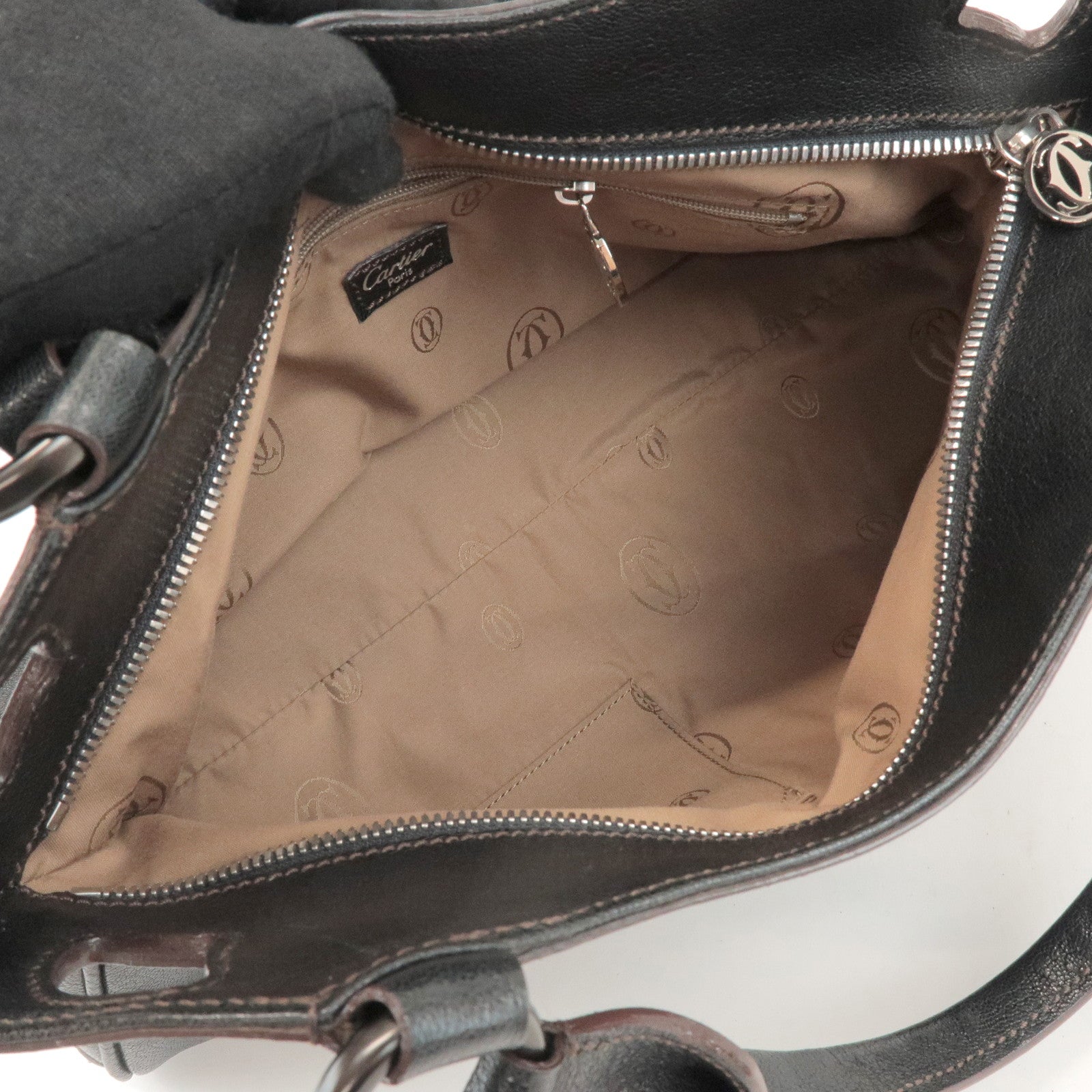 Cartier Marcello de Cartier Leather Hand Bag Tote Bag Black