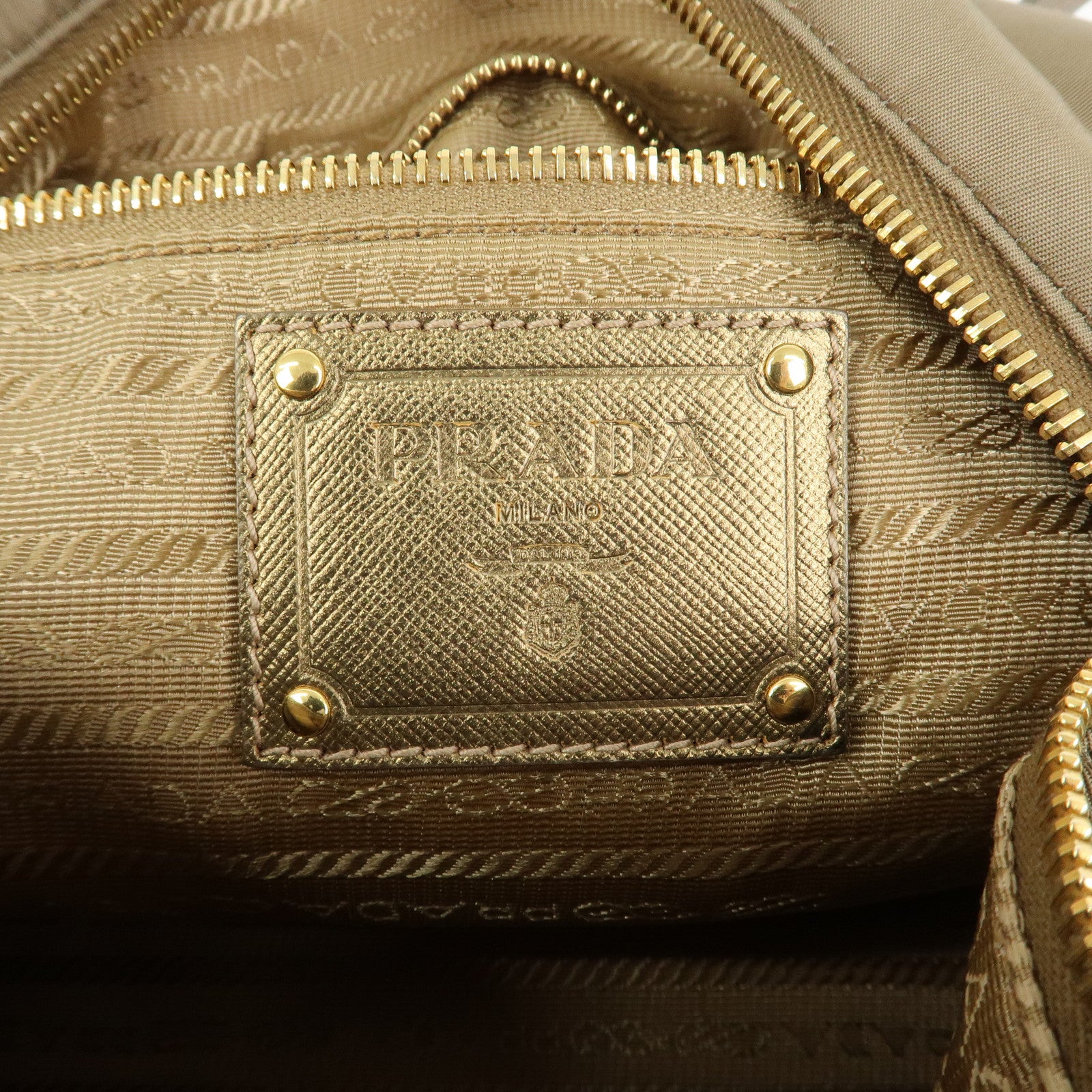 PRADA Logo Nylon Saffiano Leather Shoulder Bag Hand Bag Khaki