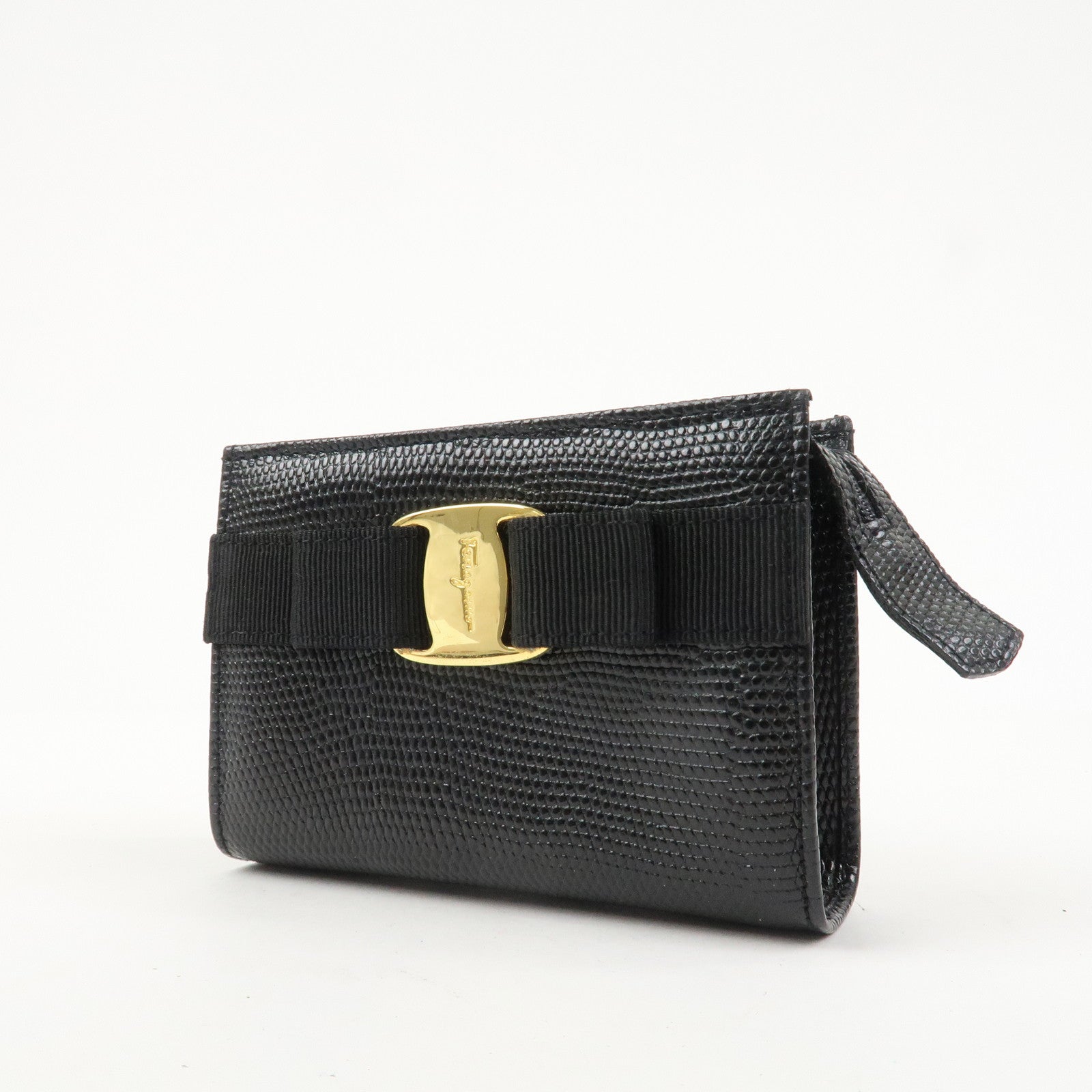 Ferragamo Set Of 2 Leather Nylon Pouch Black Purple Gold