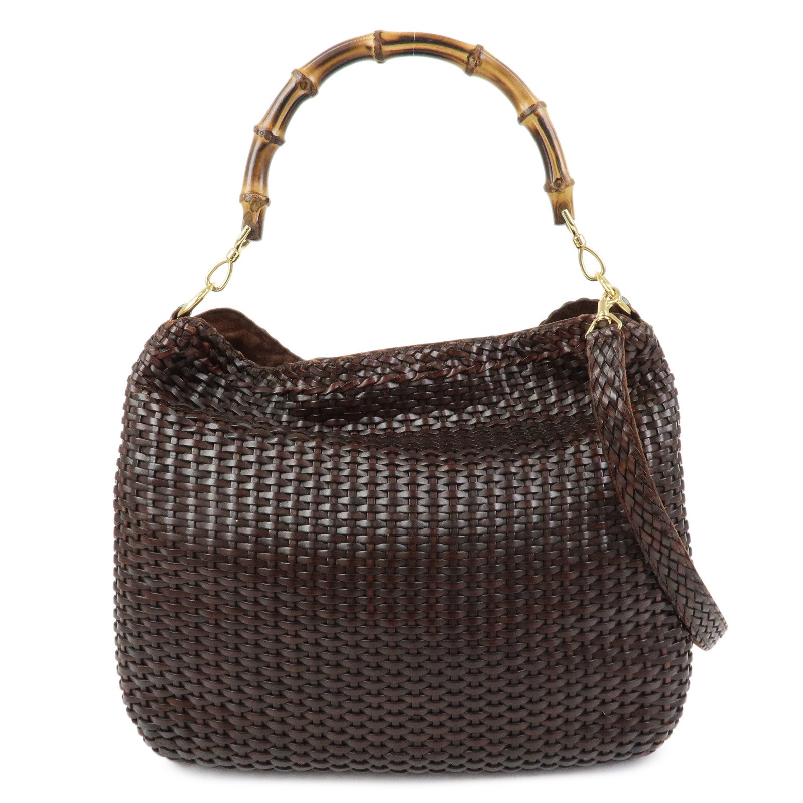 GUCCI Bamboo Leather 2Way Bag Hand Bag Shoulder Bag Brown 001.2404