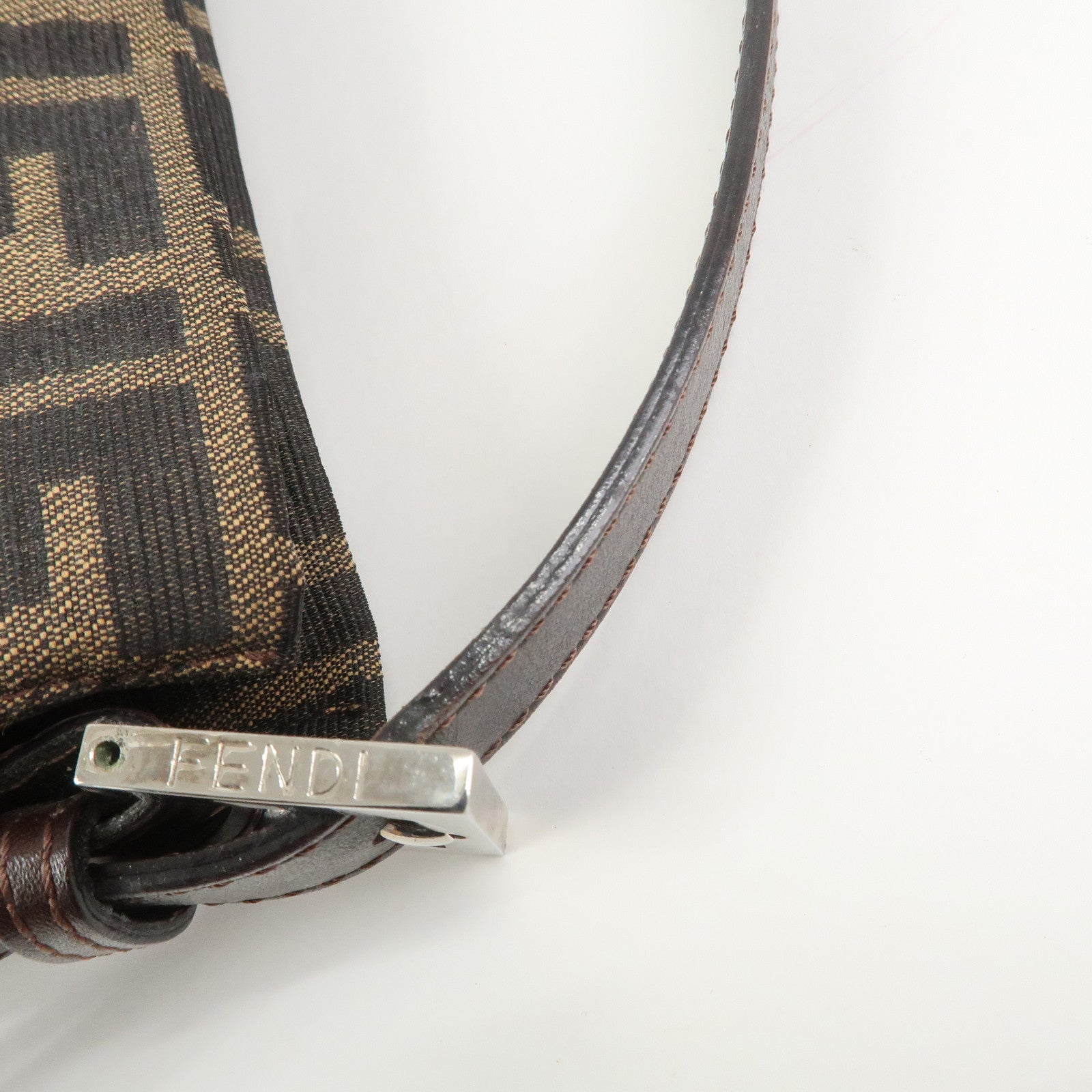 FENDI Zucca Canvas Leather Shoulder Bag Brown Black 26566