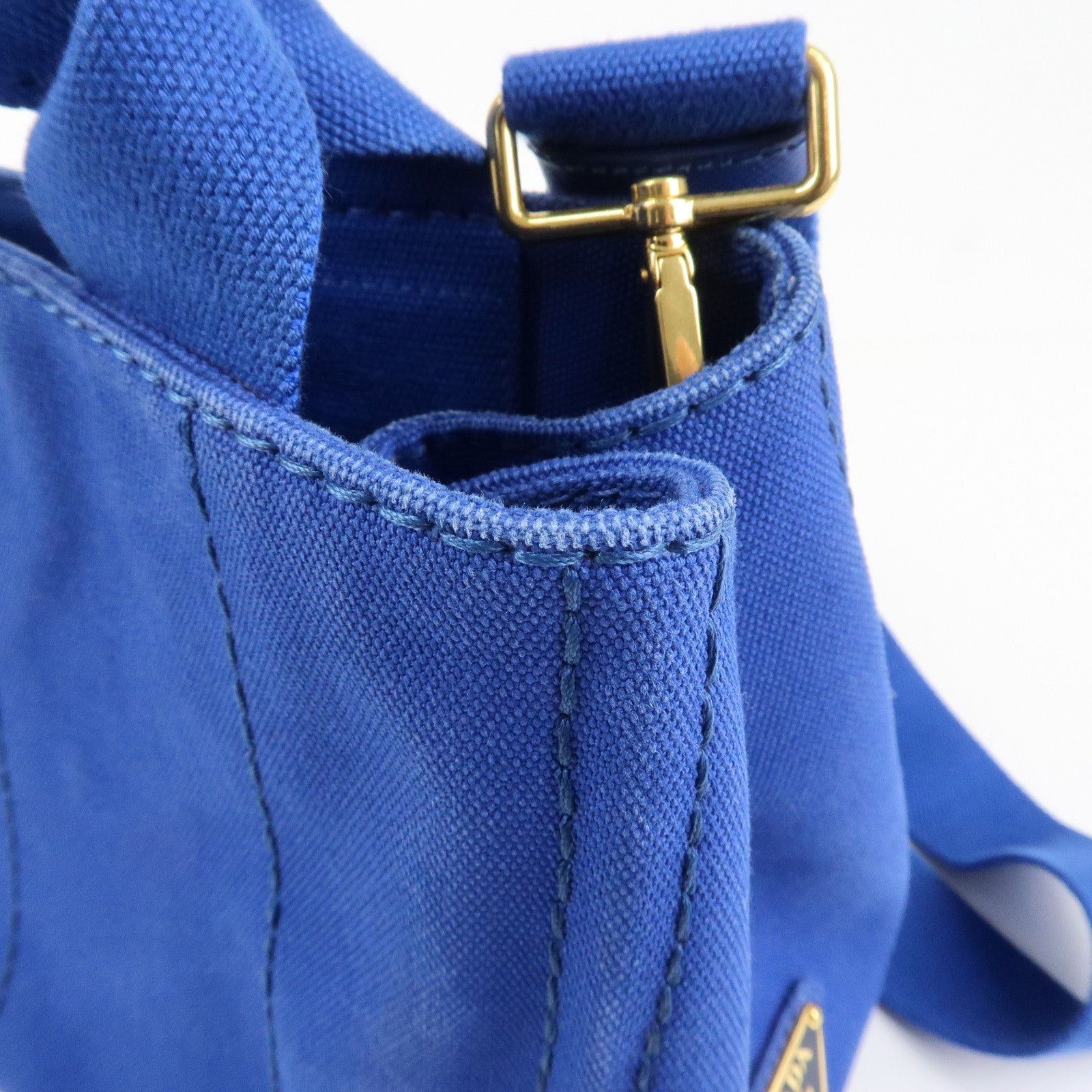 PRADA Logo Canapa Mini Canvas 2Way Tote Shoulder Bag Blue BN2439 Used