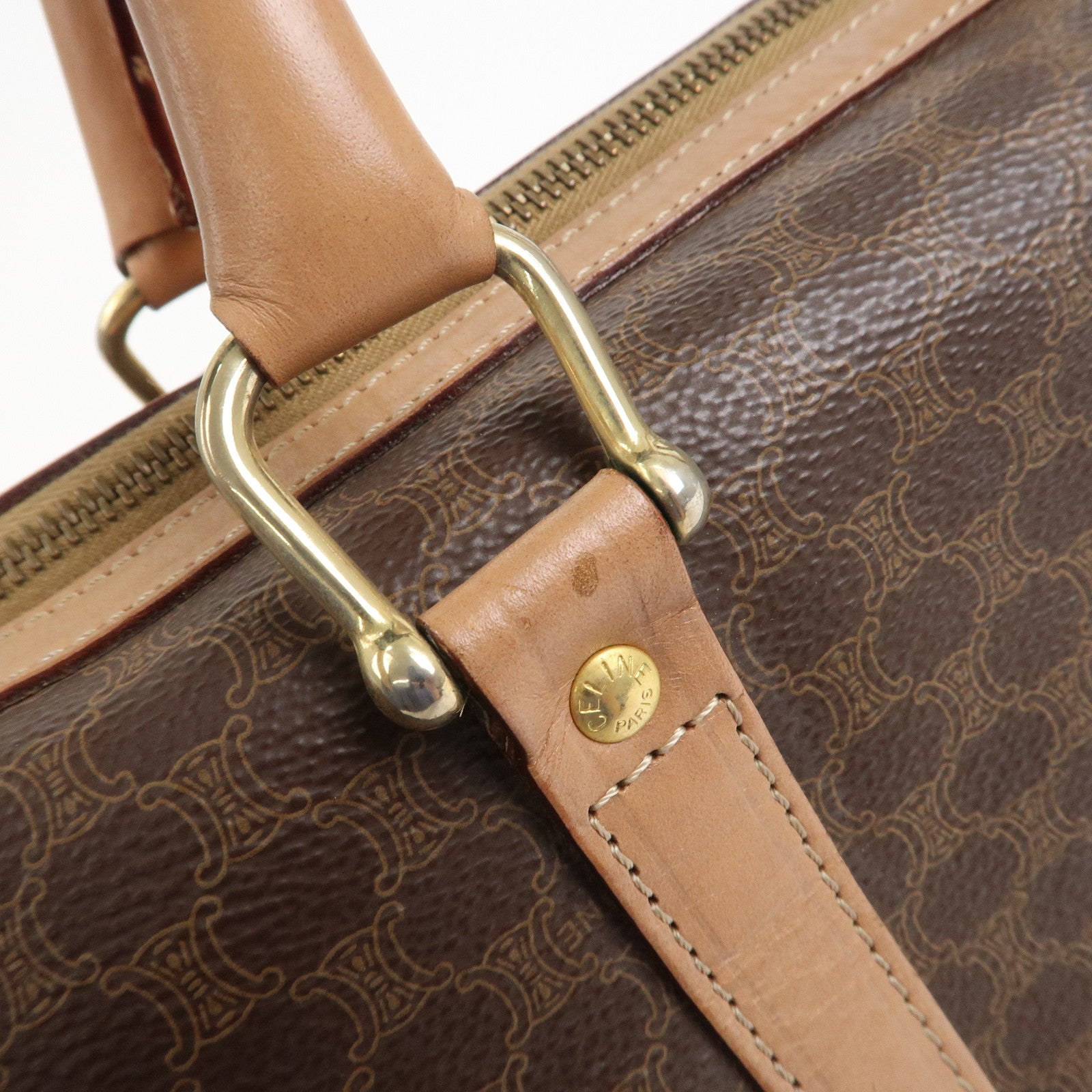CELINE Macadam PVC Leather Boston Bag Hand Bag Brown