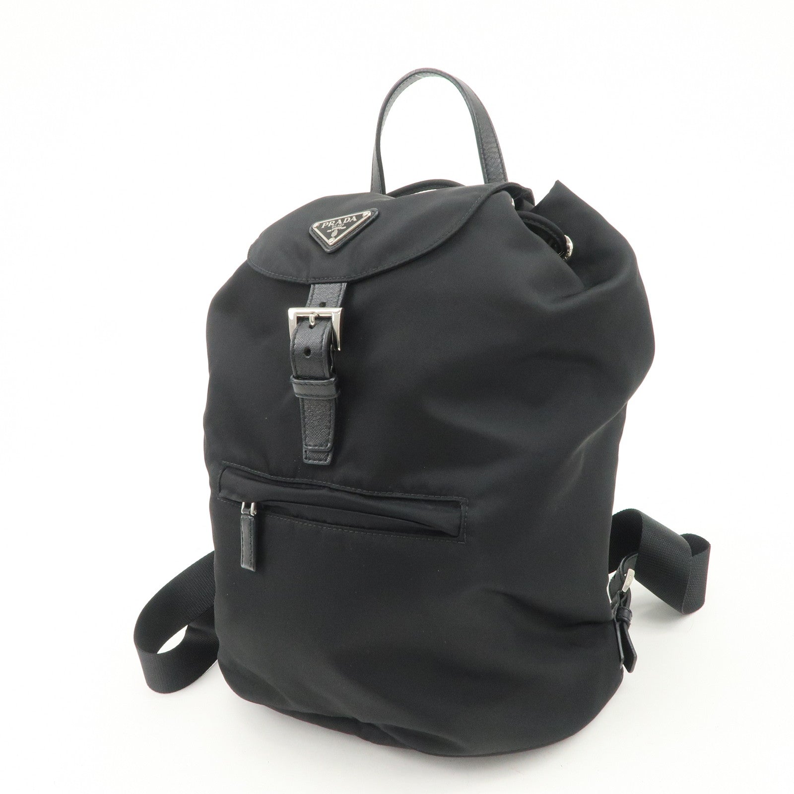 PRADA Triangle Logo Nylon Leather Backpack Rucksack Black 1BZ032