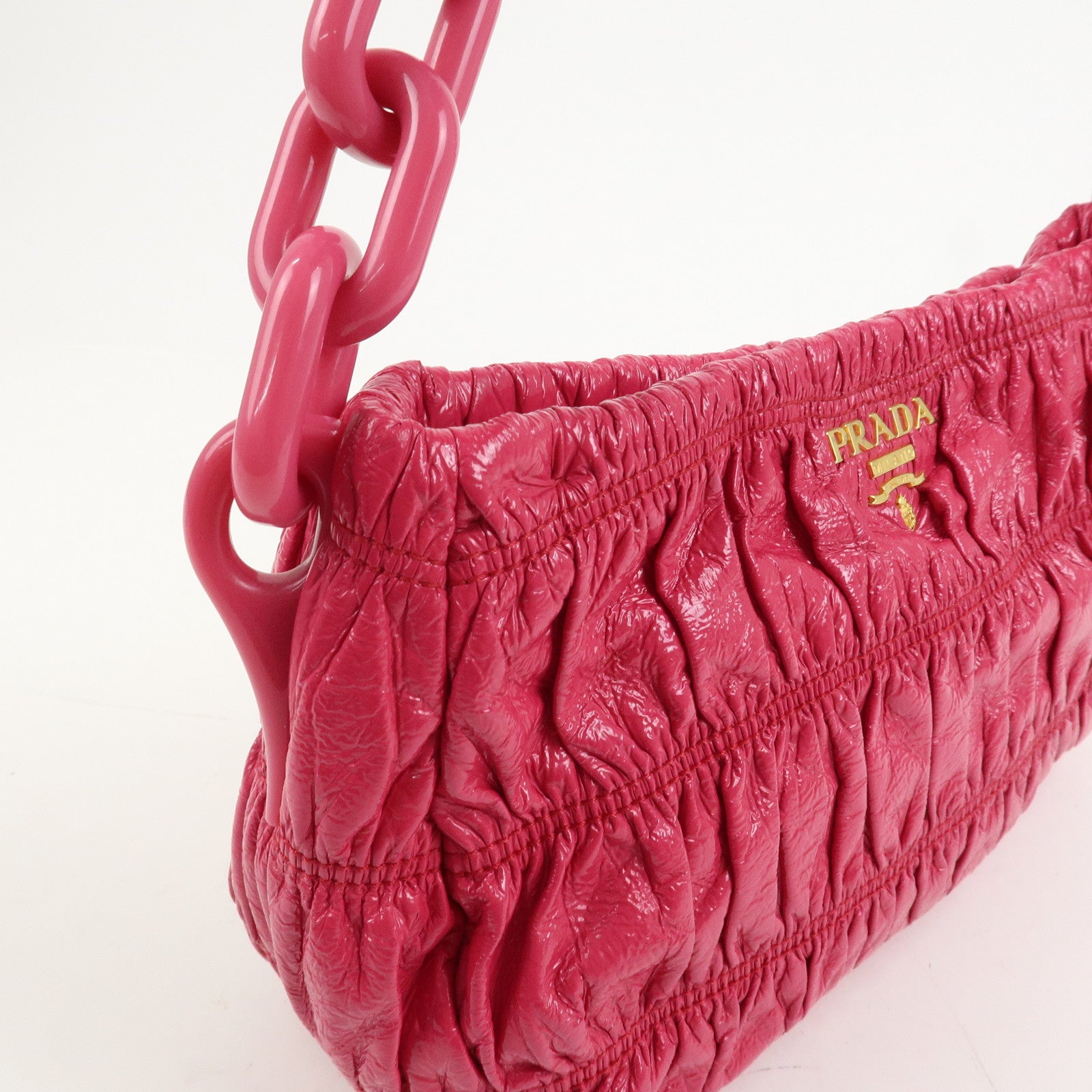 PRADA Logo Patent Leather Chain Shoulder Bag Hand Bag Pink BR4075