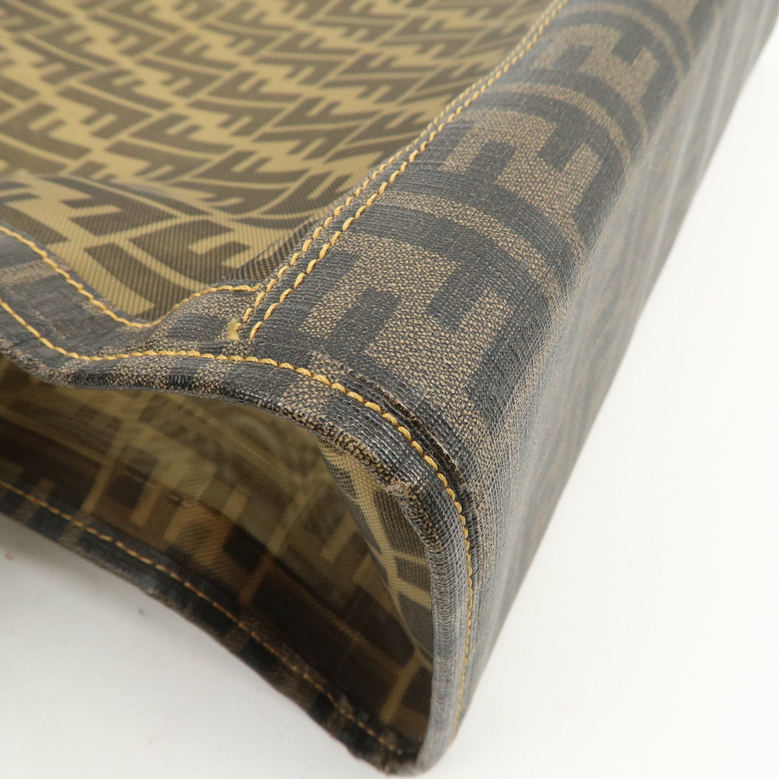 FENDI Zucca Nylon PVC Canvas Hand Bag Tote Bag Brown Black 8BH134