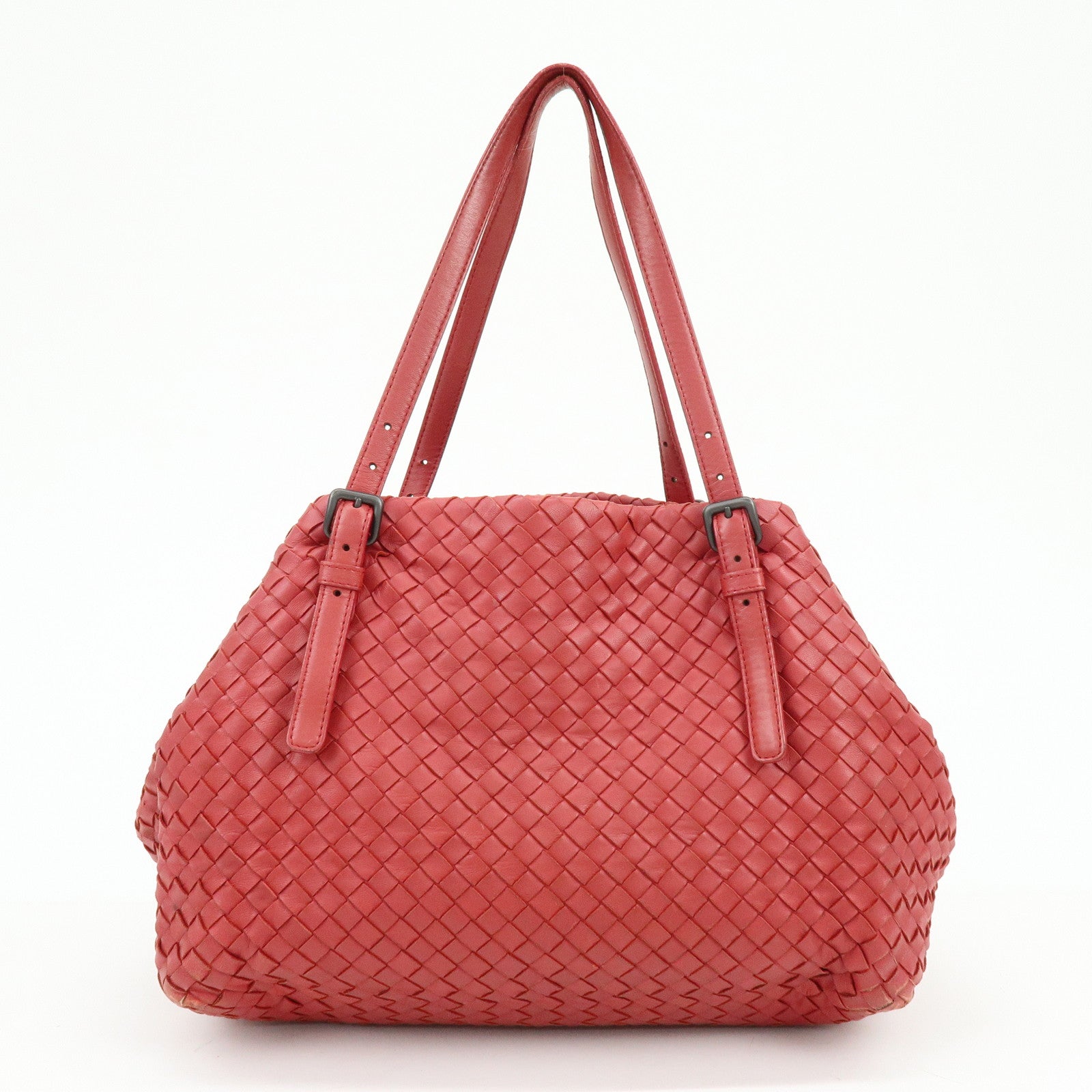 BOTTEGA VENETA Intrecciato Leather Tote Bag Shoulder Bag Red