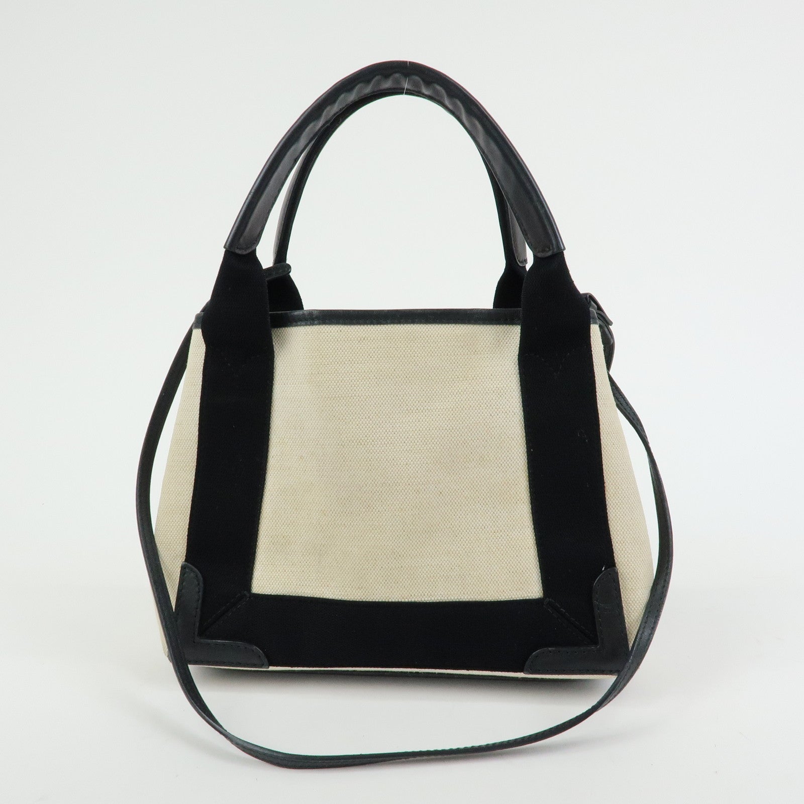 BALENCIAGA Navy Cabas XS Canvas Leather 2WAY Bag Ivory 390346