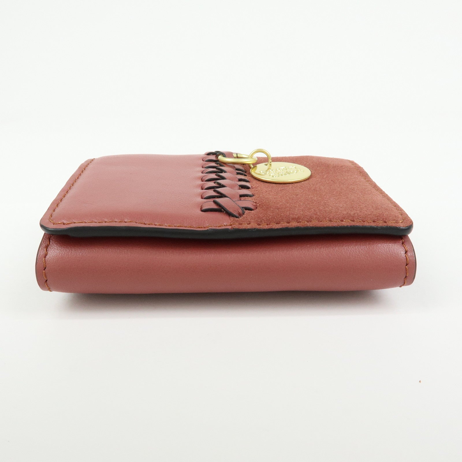 Chloe See By Chloe Leather Suede Compact Trifold Wallet Dusty Pink