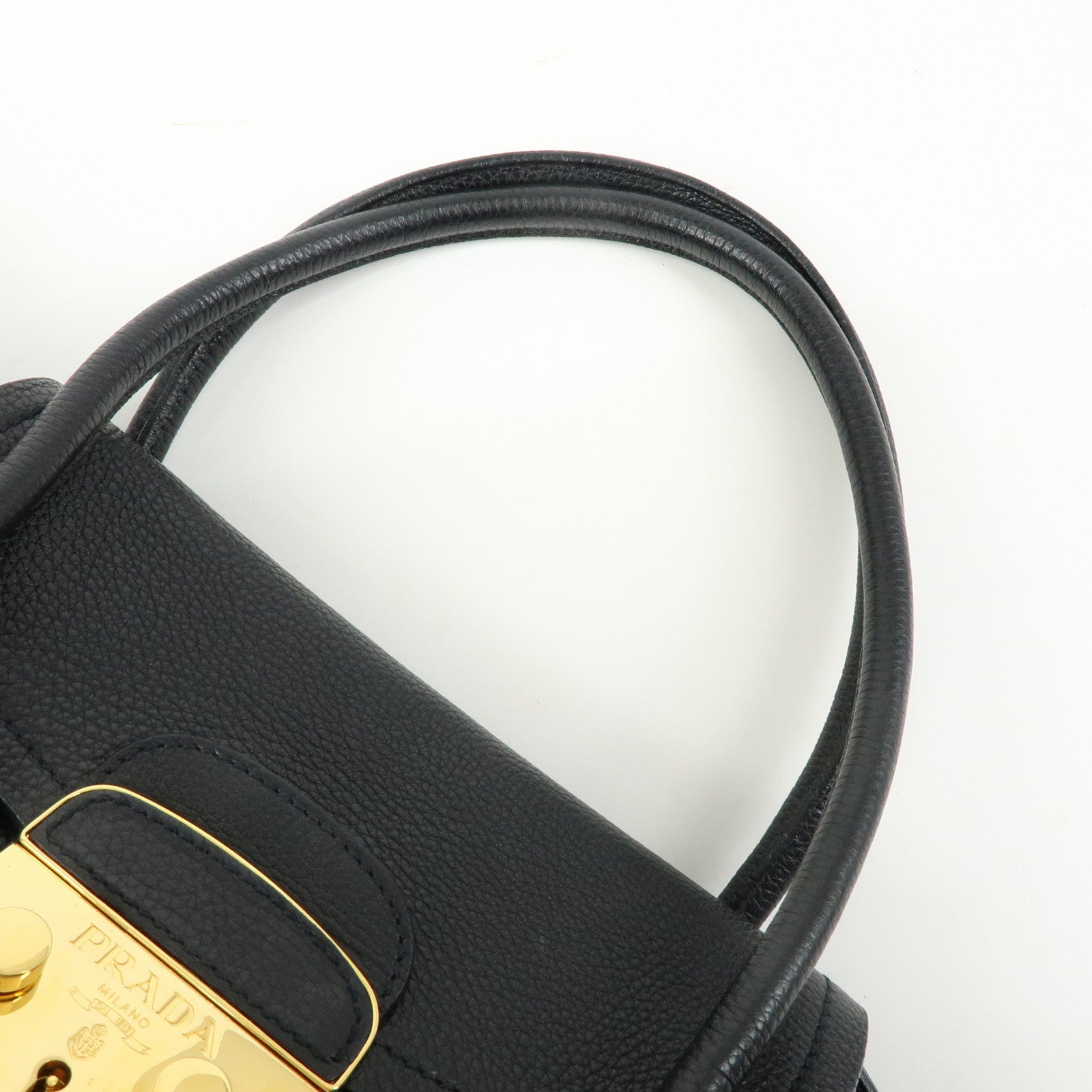 PRADA Vitello Daino Leather Hand Bag Shoulder Bag Black BR3207