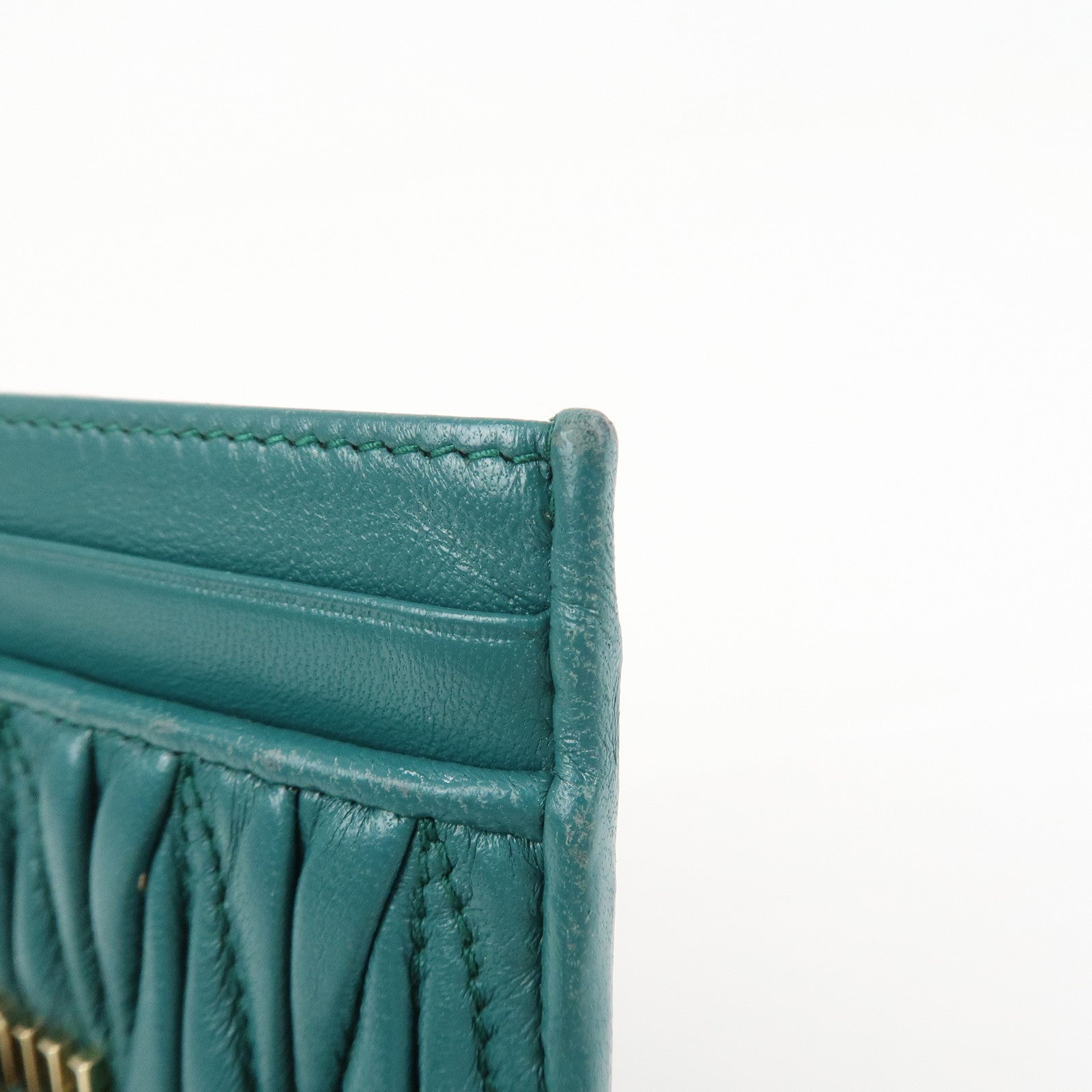 MIU MIU Matelasse Leather Card Case Card Holder Green 5MC076