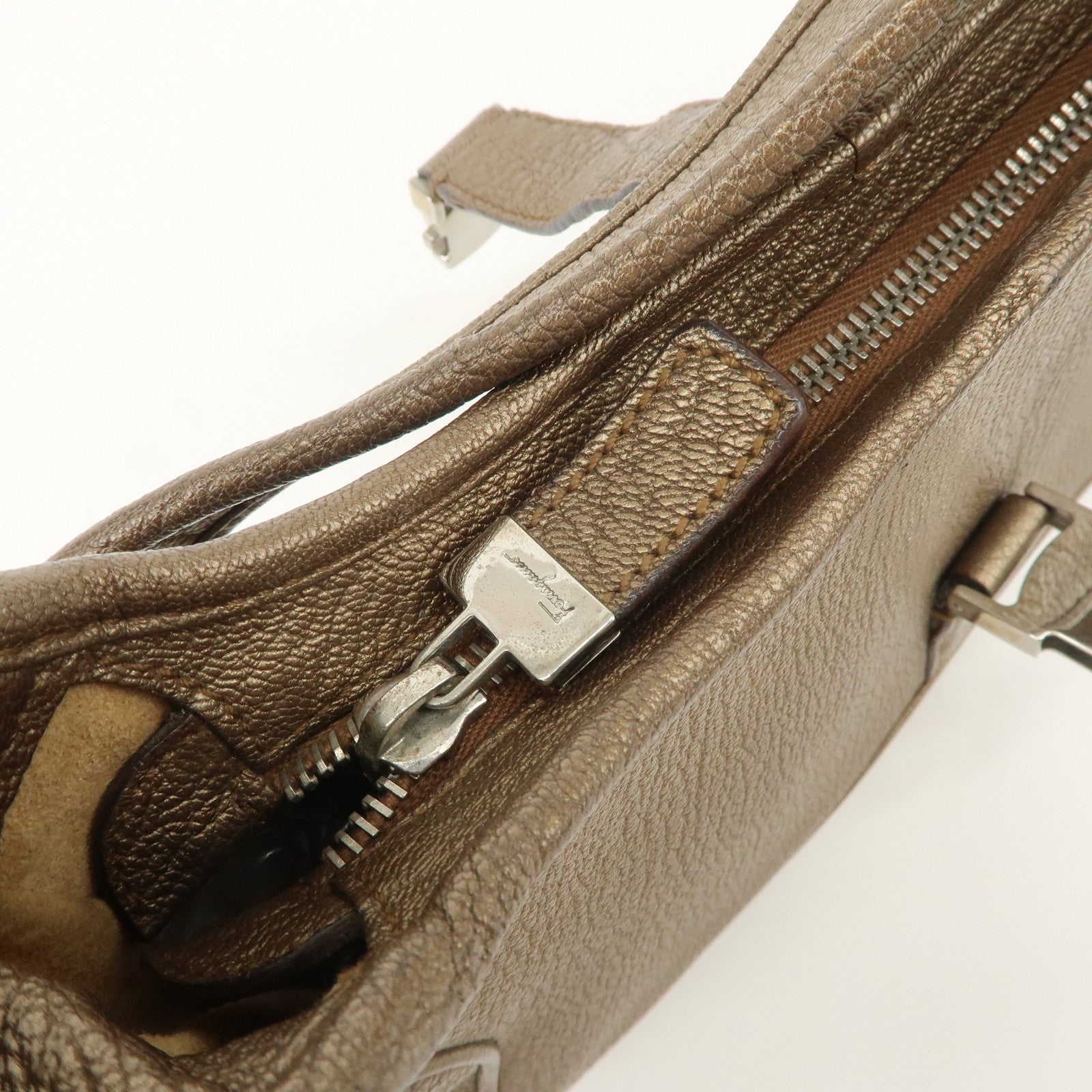 Ferragamo Leather Shoulder Bag Hand Bag Bronze