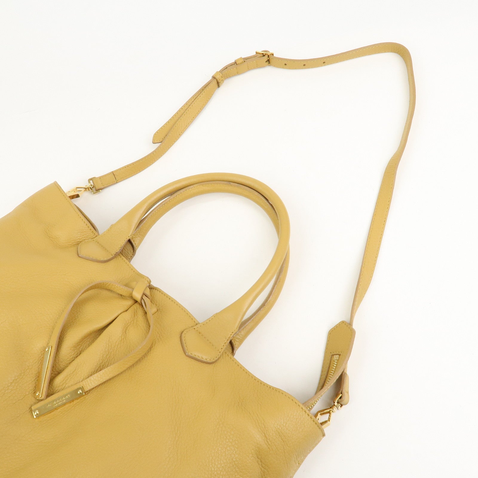 BURBERRY Logo Leather 2Way Bag Shoulder Hand Bag Mustard