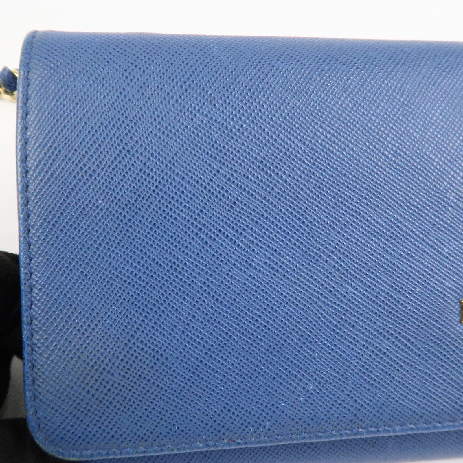 PRADA Logo Saffiano Leather Chain Shoulder Wallet WOC Blue 1M1290