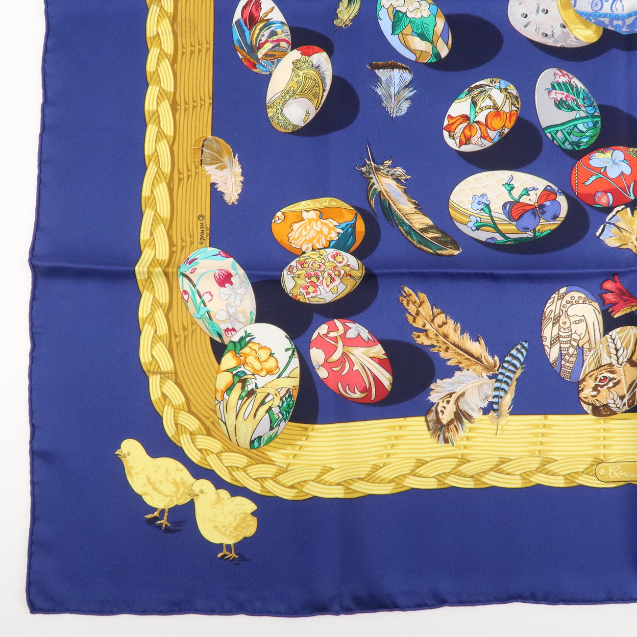 HERMES Carre 90 Silk 100% Scarf Couvee d Hermes Navy Multicolor Used