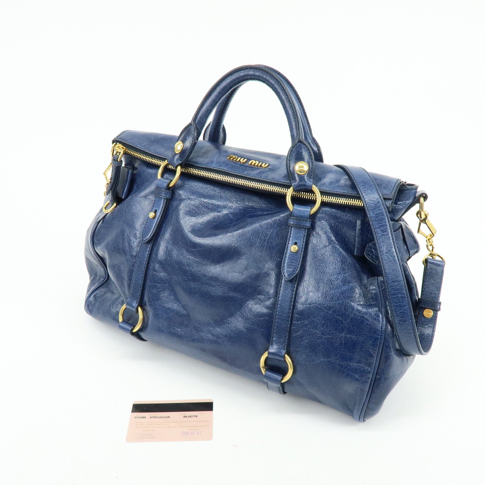 MIU MIU Side Ribbon Large Leather 2Way Bag Shoulder Bag Navy RT0365