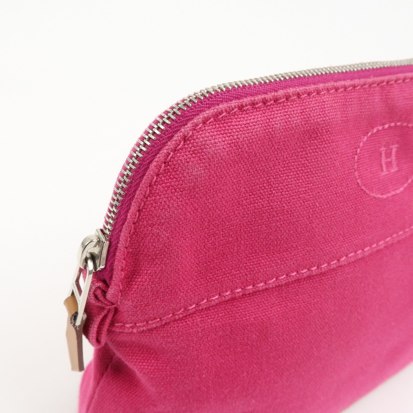HERMES Canvas Leather Bolide Pouch PM Cosmetic Pouch Pink