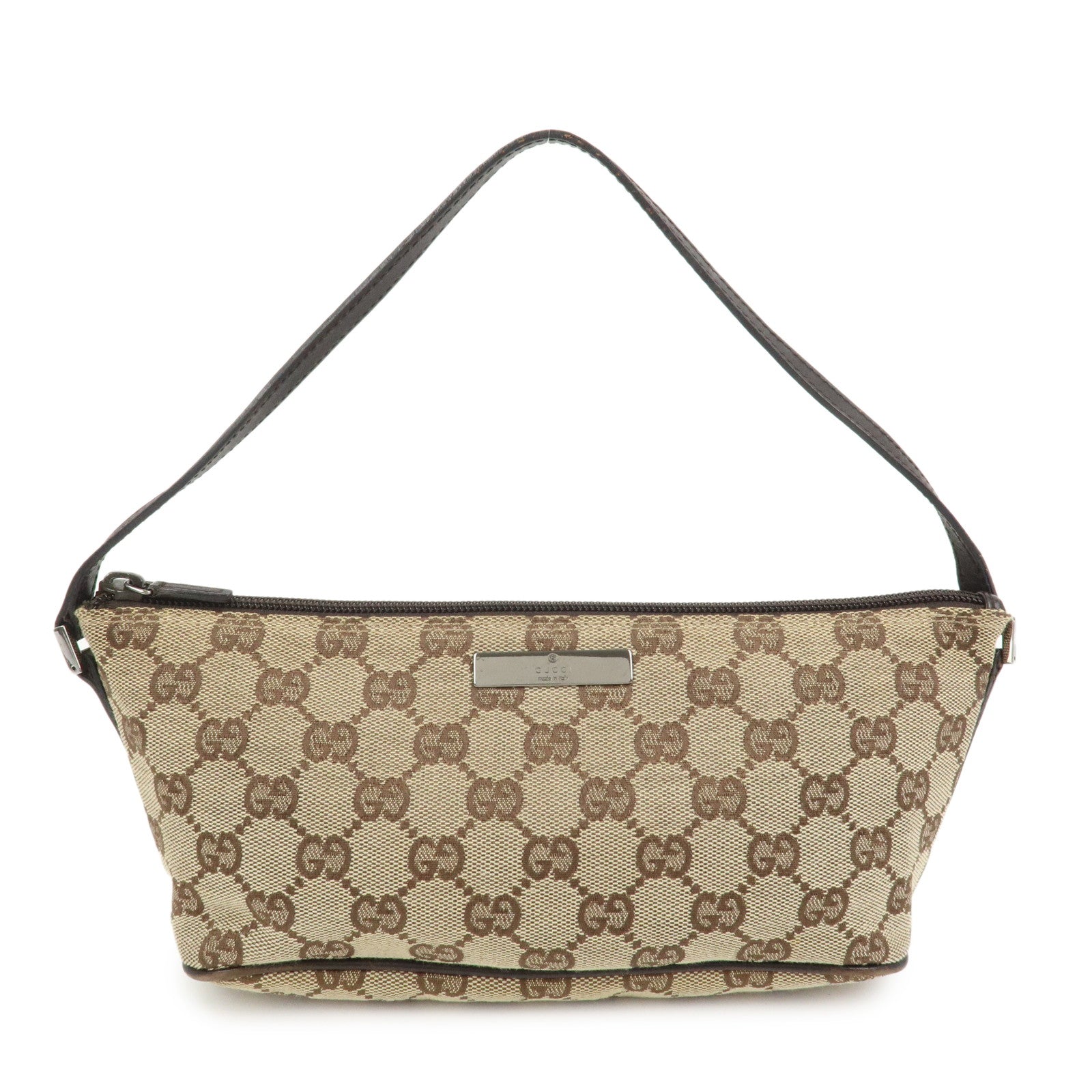 GUCCI Boat Bag GG Canvas Leather Hand Bag Brown 07198