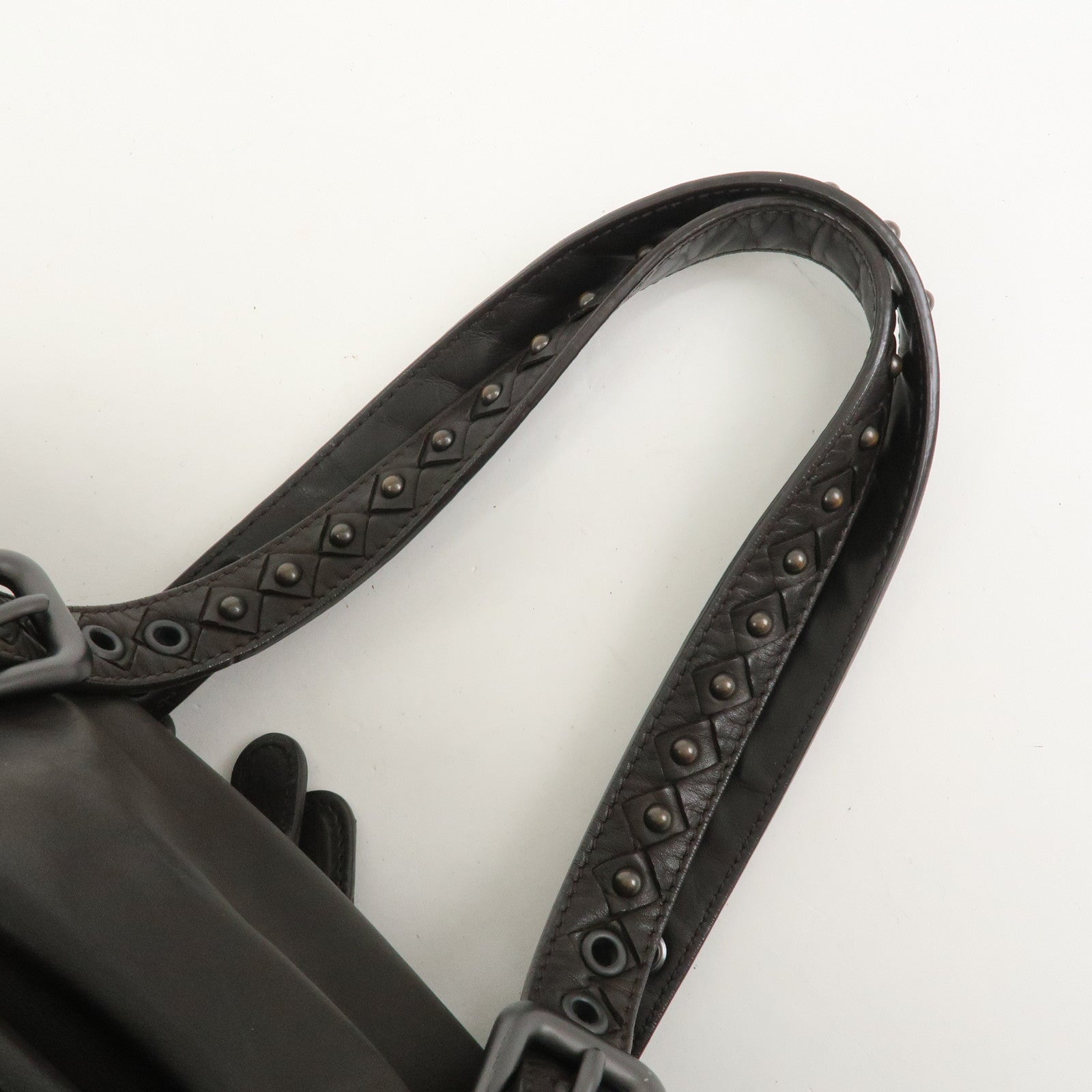 BOTTEGA VENETA Intrecciato Lamb Skin Hand Bag Dark Brown114087