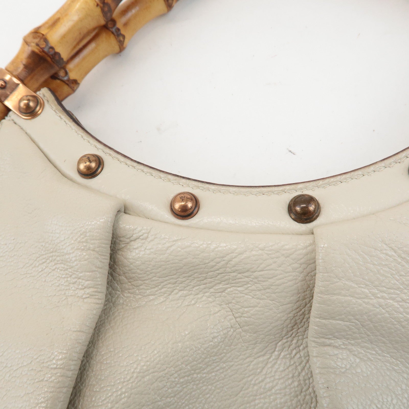 GUCCI Bamboo Studs Leather Tote Bag Hand Bag Ivory 124297 Used