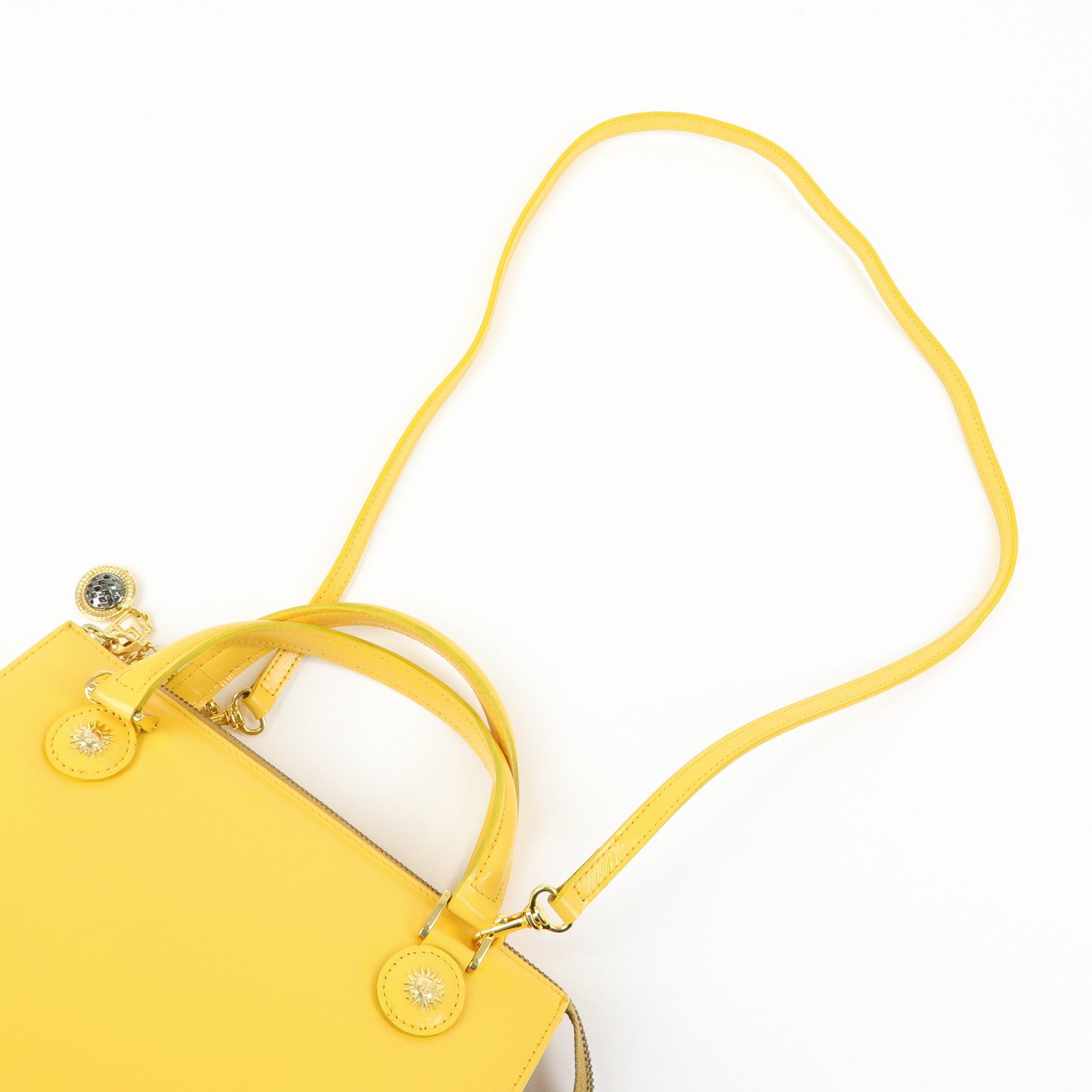 VERSACE Leather Charm 2Way Bag Hand Bag Shoulder Bag Yellow