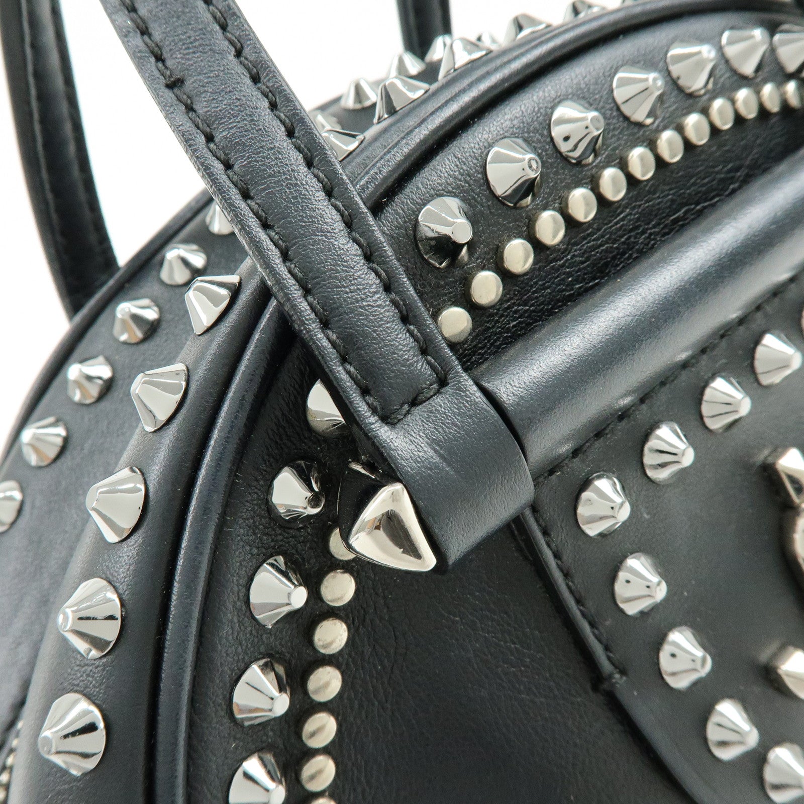 JIMMY CHOO Varenne Leather Bowling Bag Hand Bag Studs Black