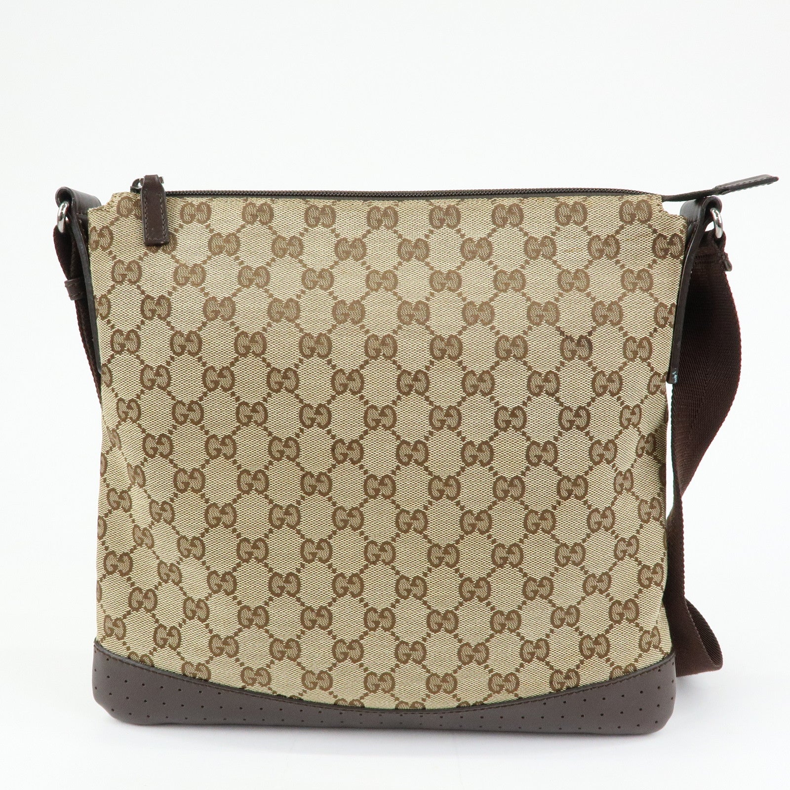 GUCCI GG Canvas Leather Shoulder Crossbody Bag Beige Brown 145857