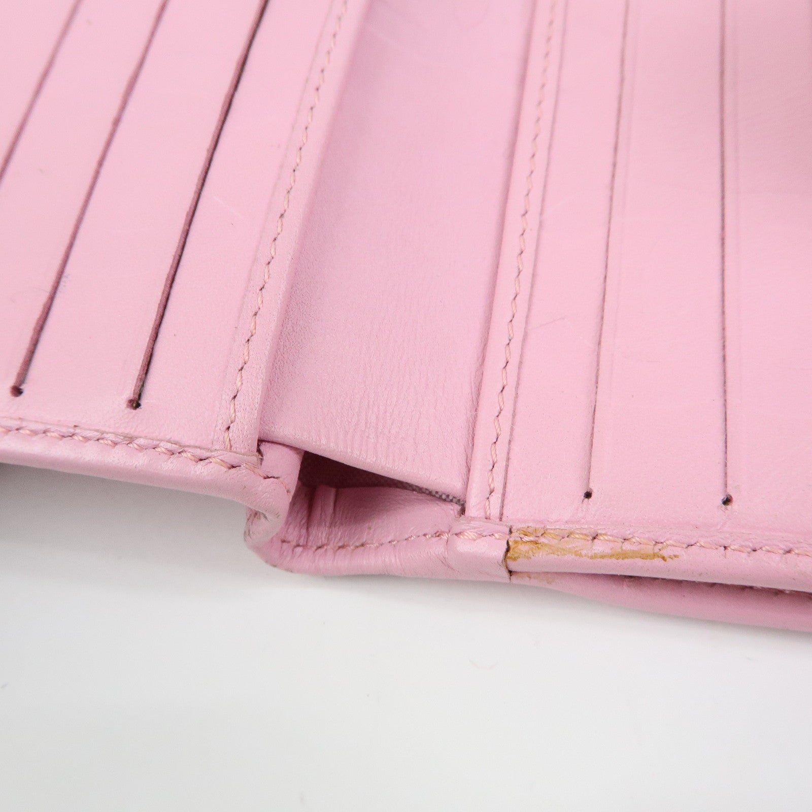 CHANEL Cambon Line Matelasse Lamb Skin Bi-fold Compact Wallet Pink