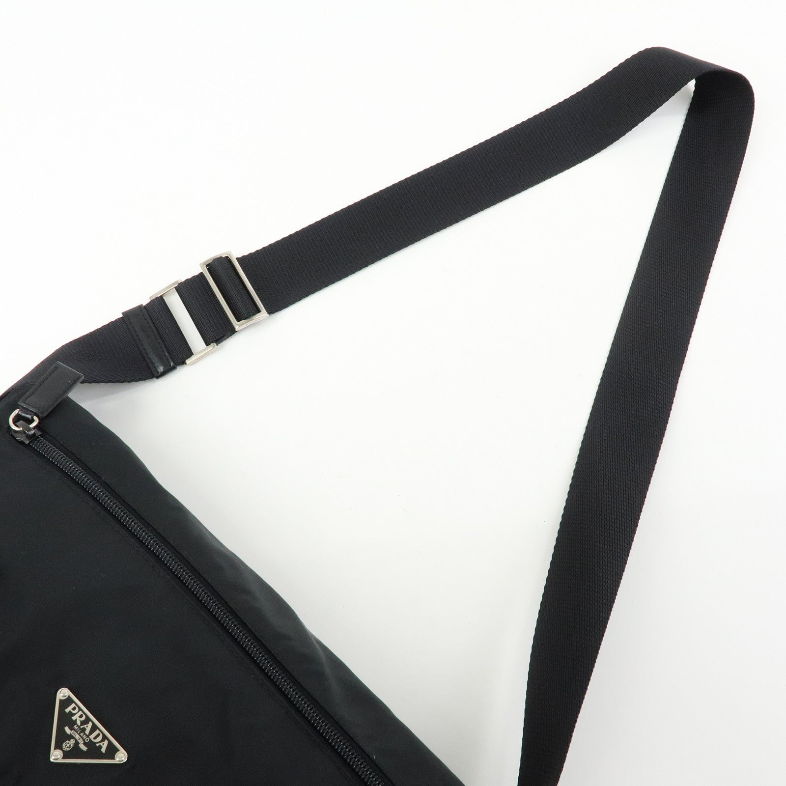 PRADA Triangle Logo Nylon Leather Shoulder Bag Black BT6671