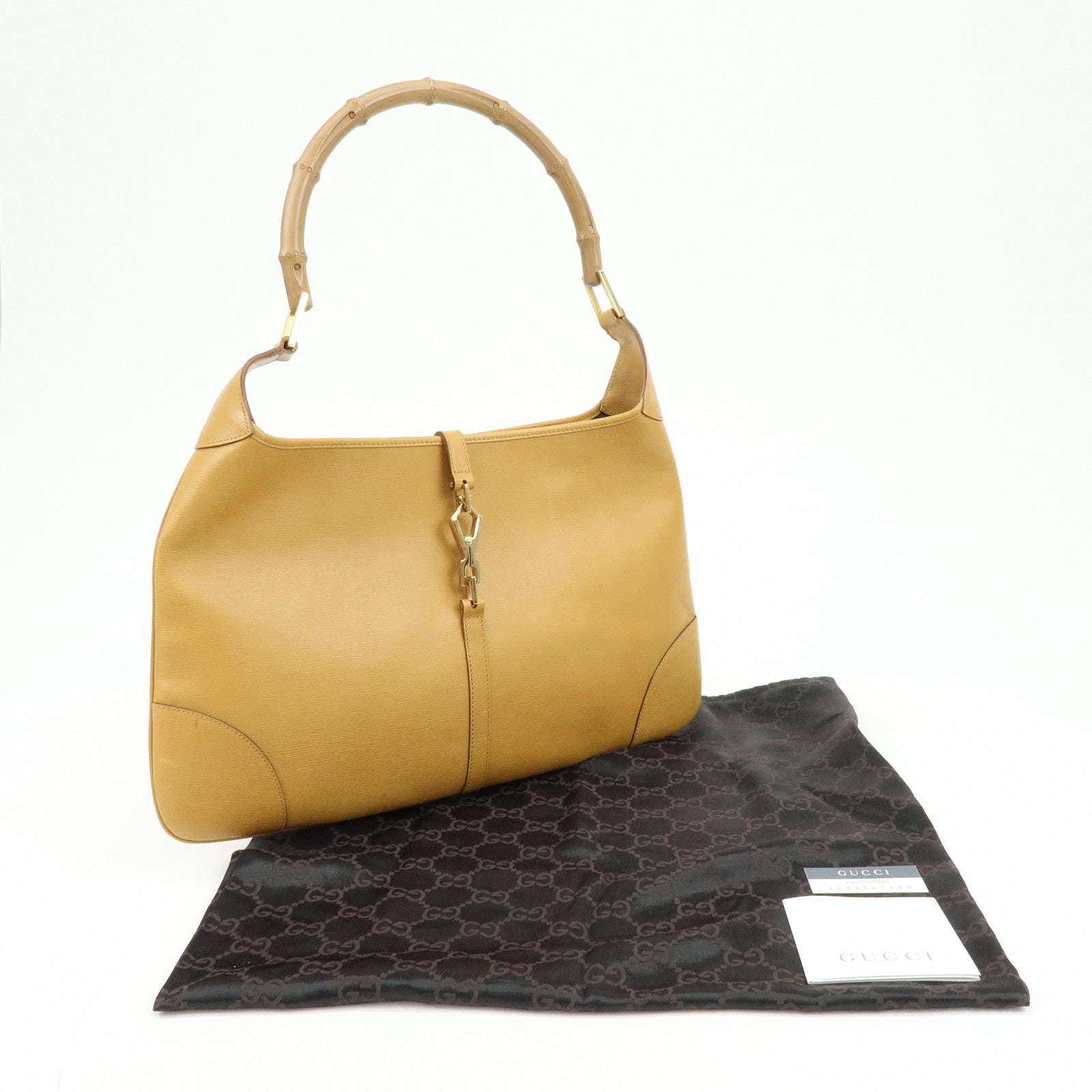 GUCCI Bamboo Jackie Leather Shoulder Bag Hand Bag Yellow 001 4061