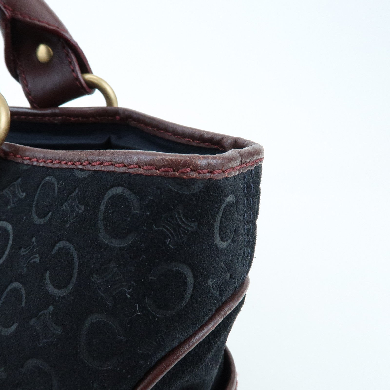 CELINE C Macadam Boogie Bag Suede Leather Hand Bag Black Bordeaux