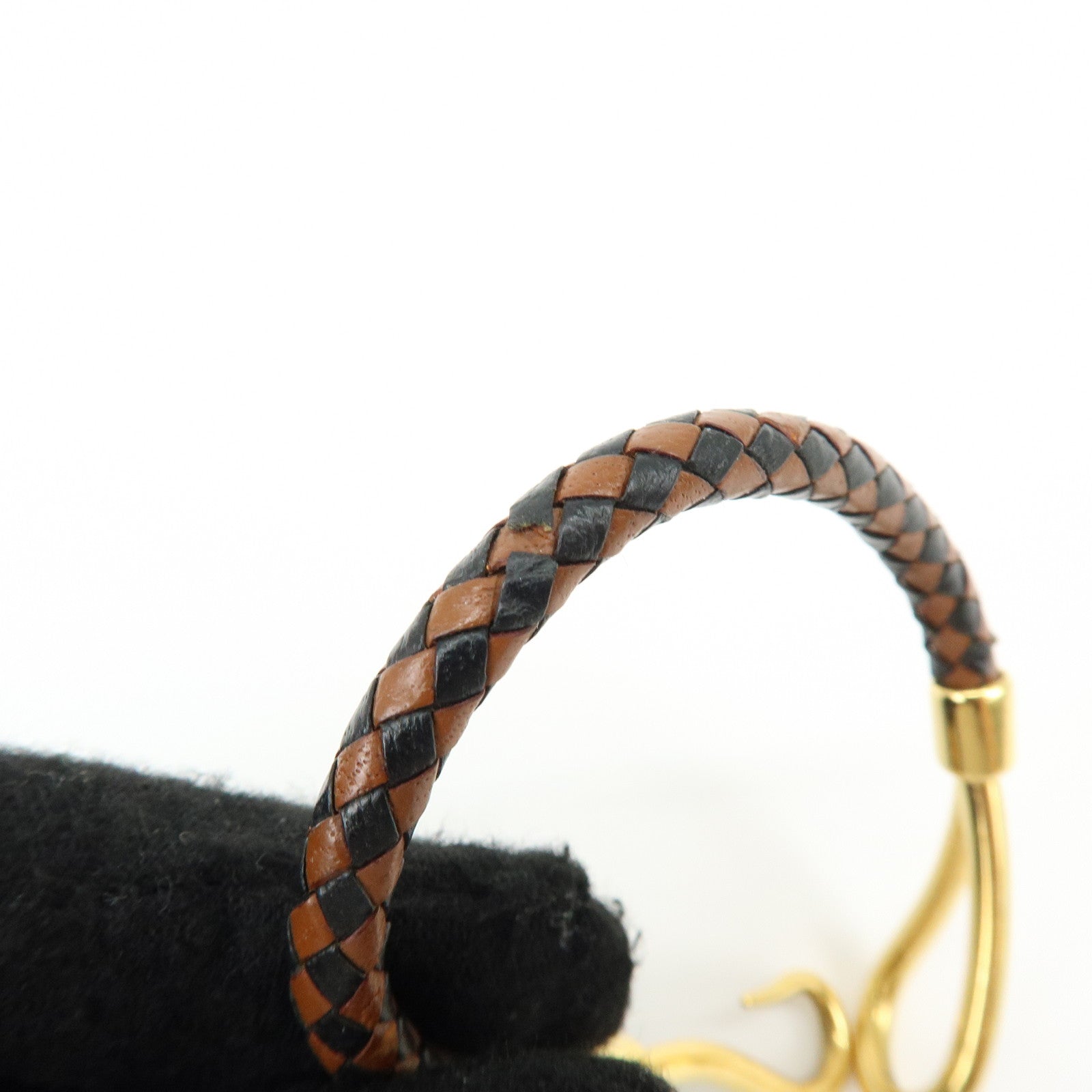 HERMES Jumbo Choker Leather Metal Bracelet Brown Black Gold