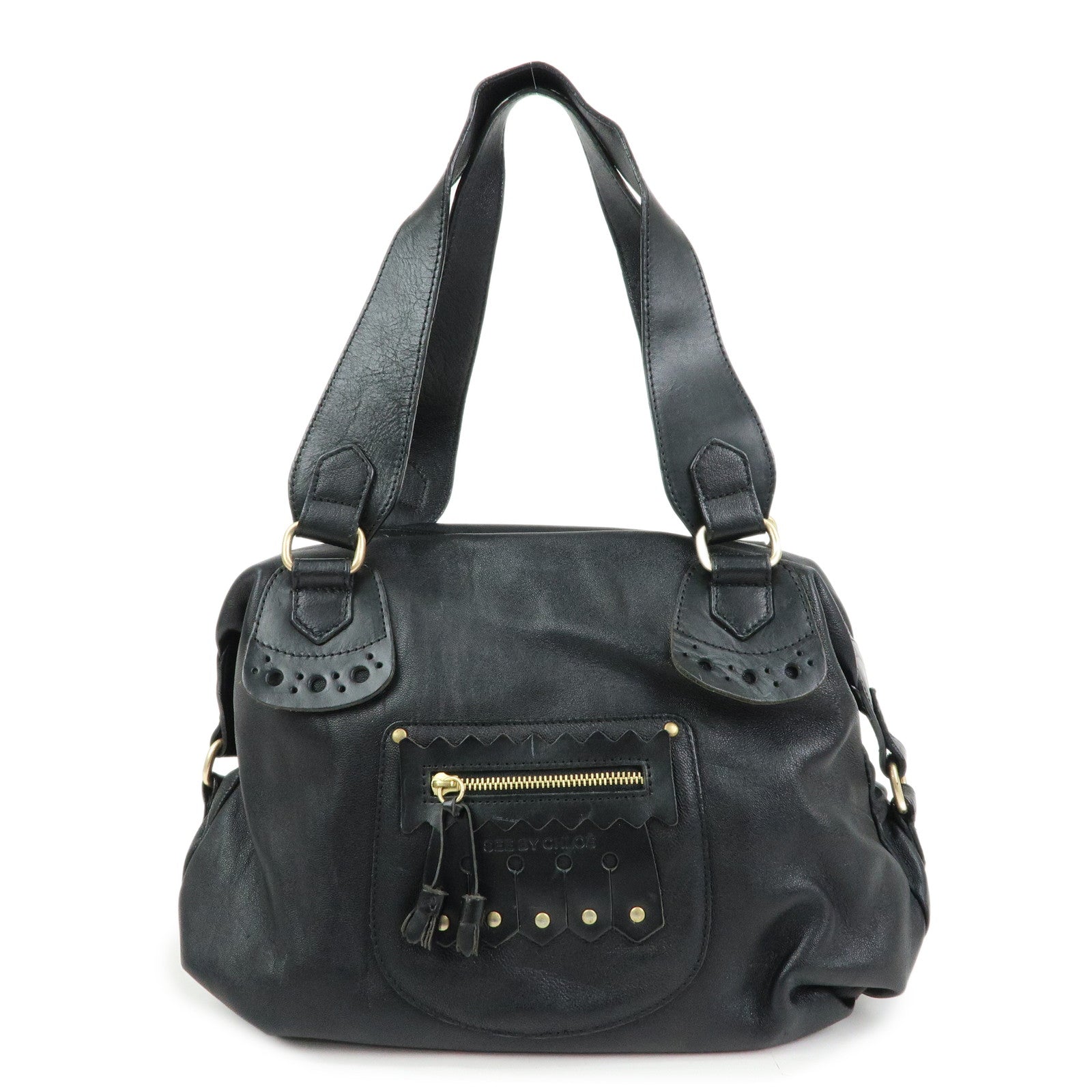 Chloe See by Chloe Leather Shoulder Bag Hand Bag Black