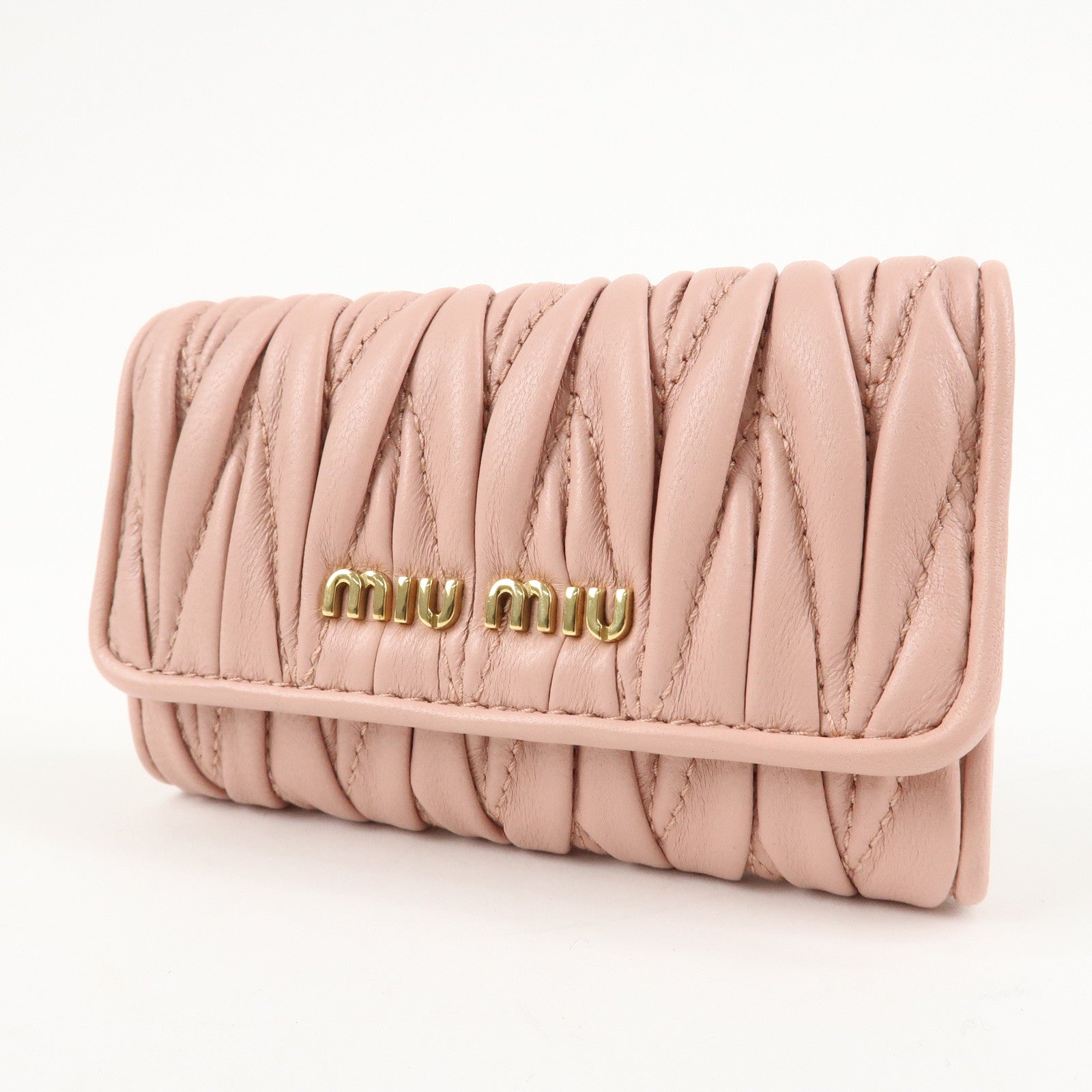 MIU MIU Matelasse Leather Key Case 6 Key Rings Pink 5PG222 Used