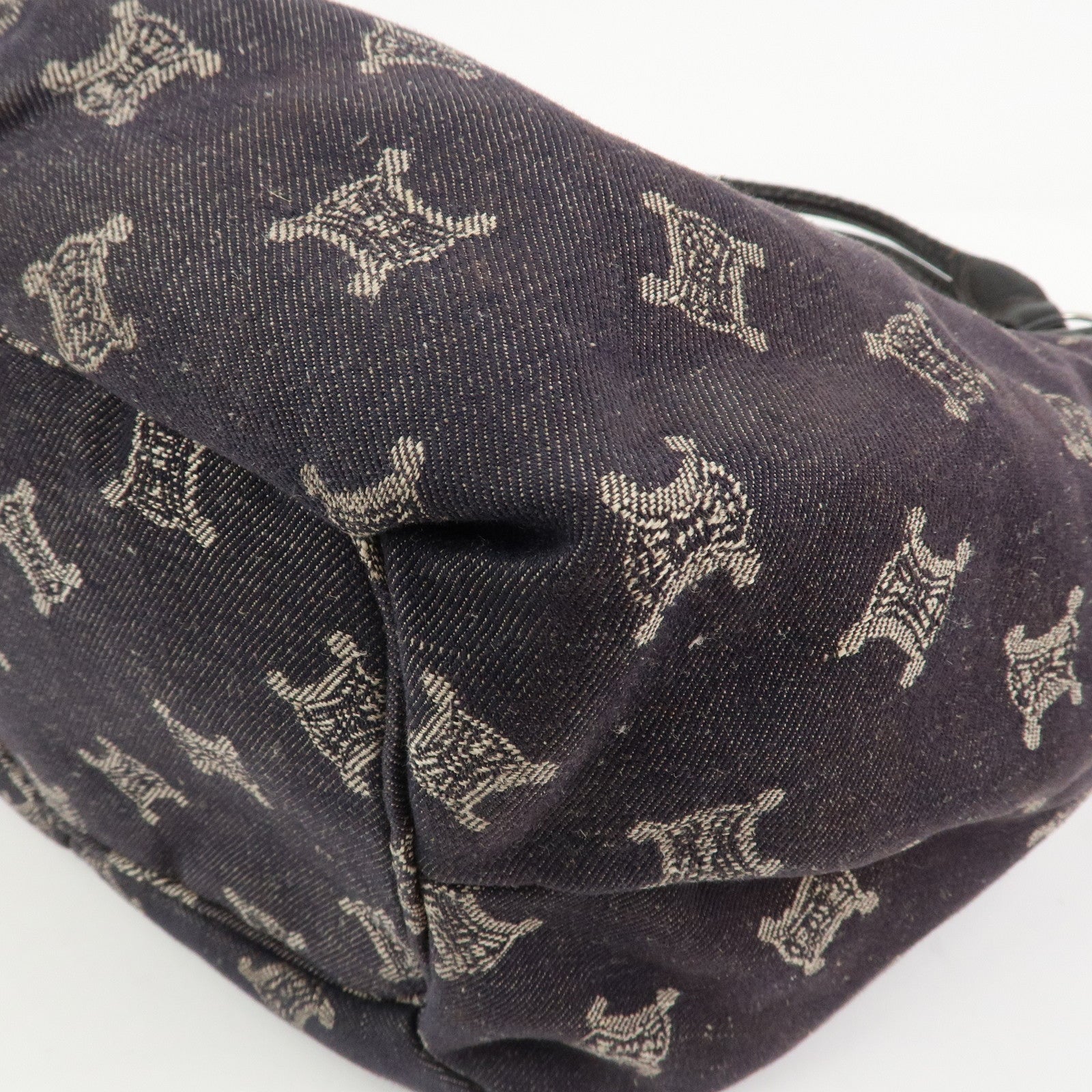 CELINE Macadam Denim Leather 2Way Shoulder Bag Indigo Blue Brown