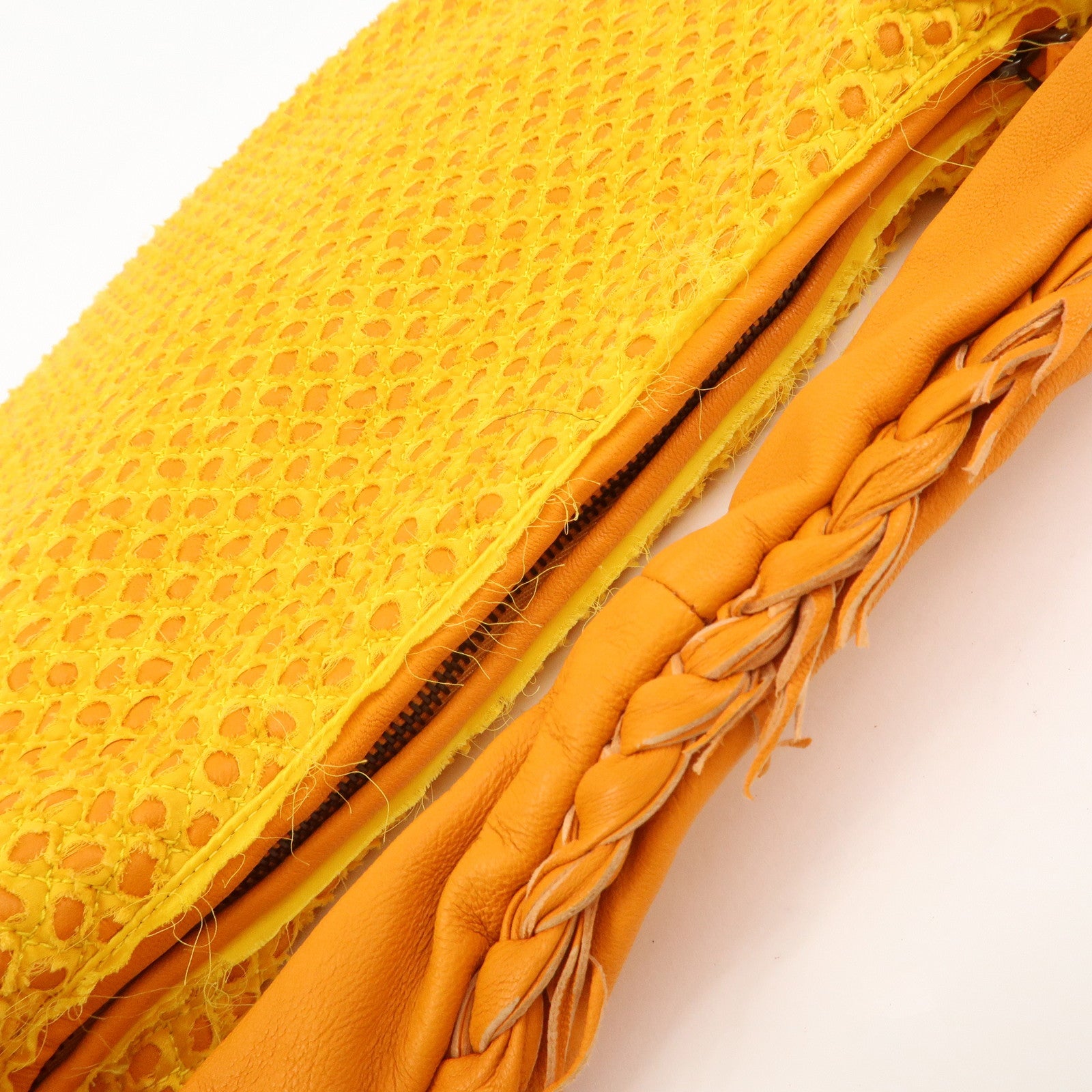 BOTTEGA VENETA Hobo Leather Cotton Shoulder Bag Orange Yellow