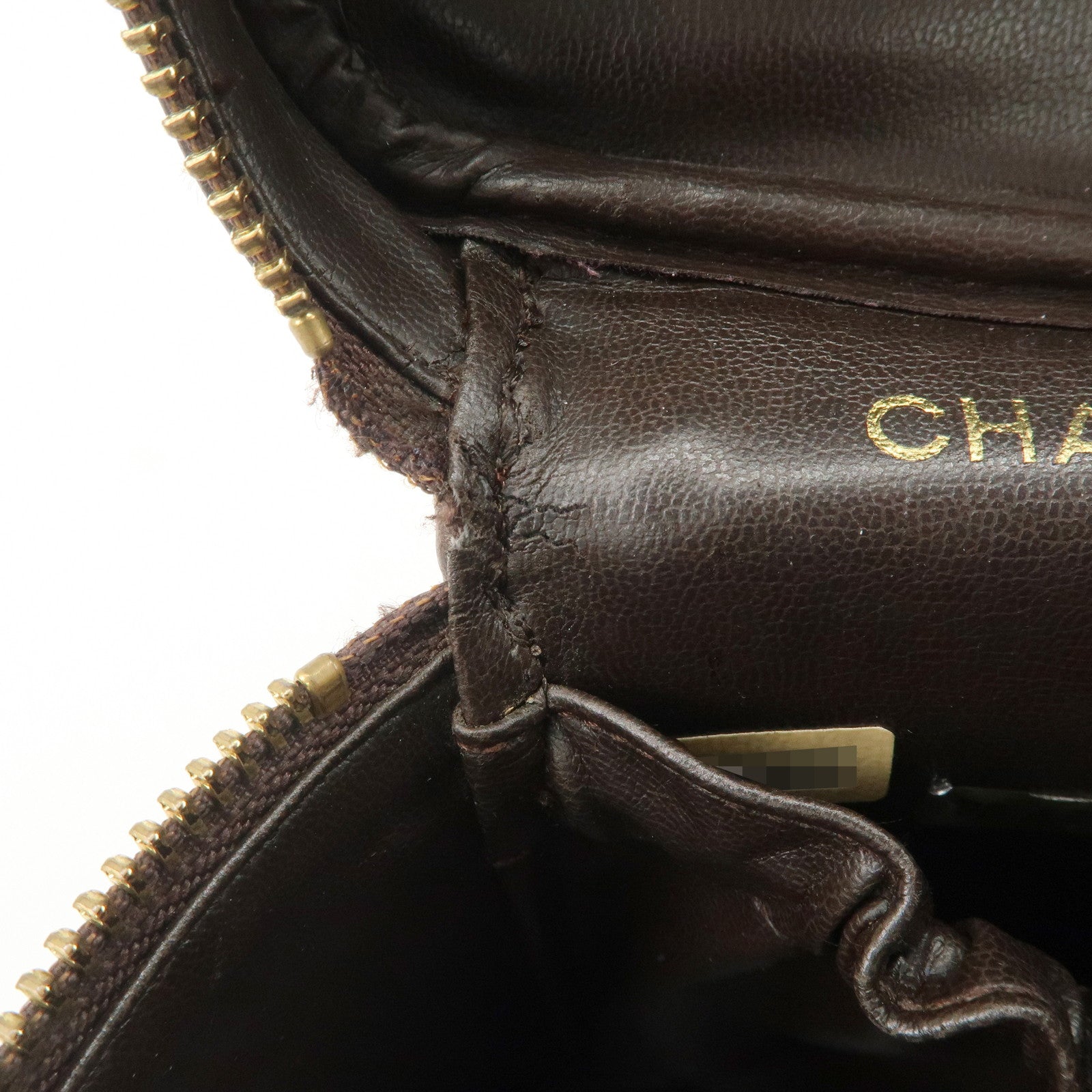 CHANEL COCO Mark Leather Vanity Bag Hand Bag Cosmetic Bag Brown A01998