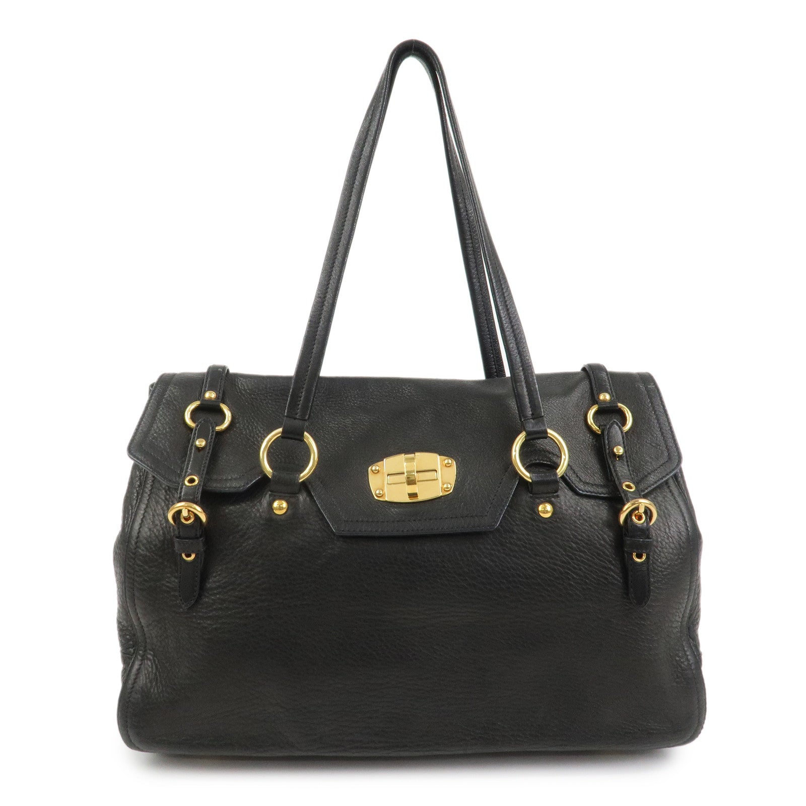 MIU MIU Leather Tote Bag Shoulder Bag Black