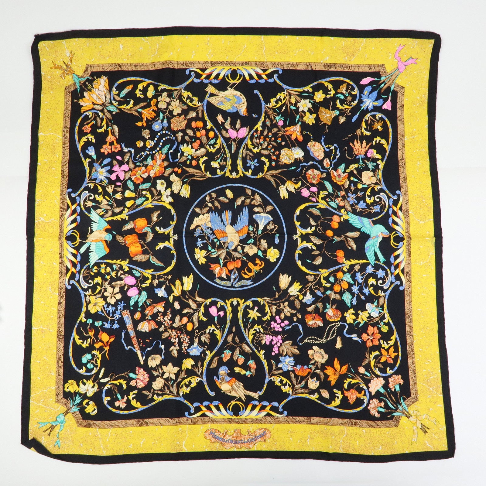 HERMES Carre 90 Set of 2 Silk 100% Scarf Black Navy Yellow