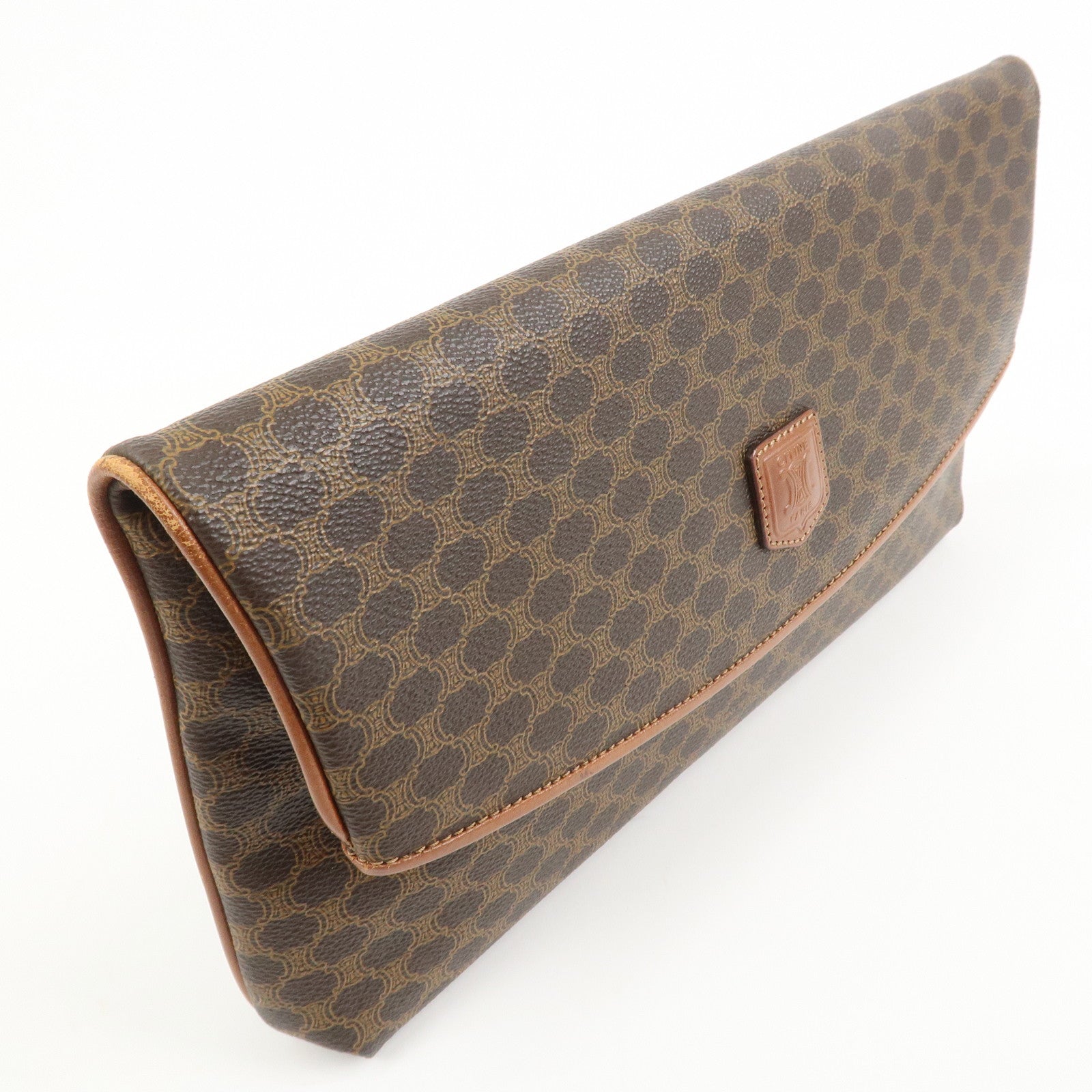 CELINE Macadam PVC Leather Clutch Bag Pouch Brown